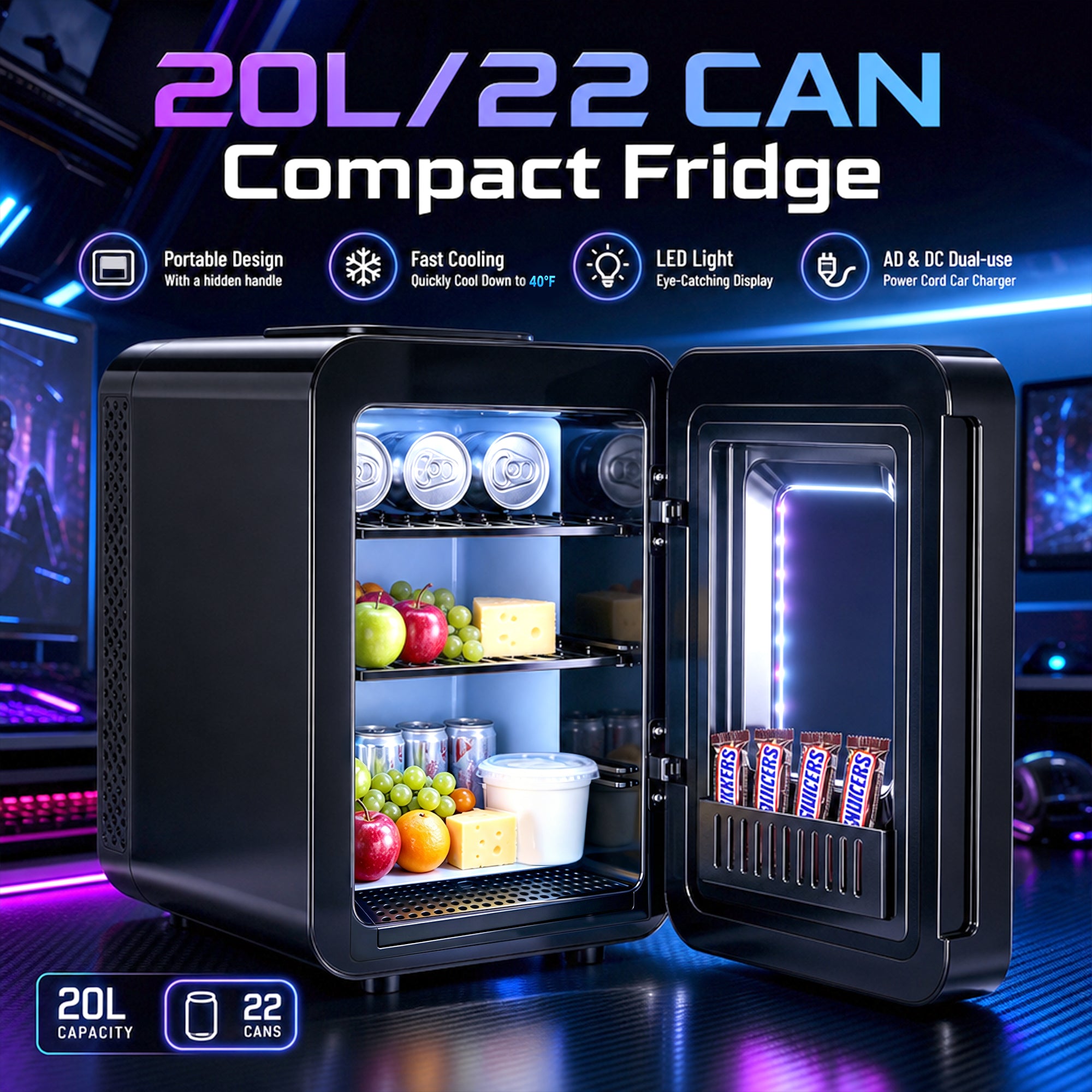 Advwin Mini Fridge with Dimmable Gaming Light