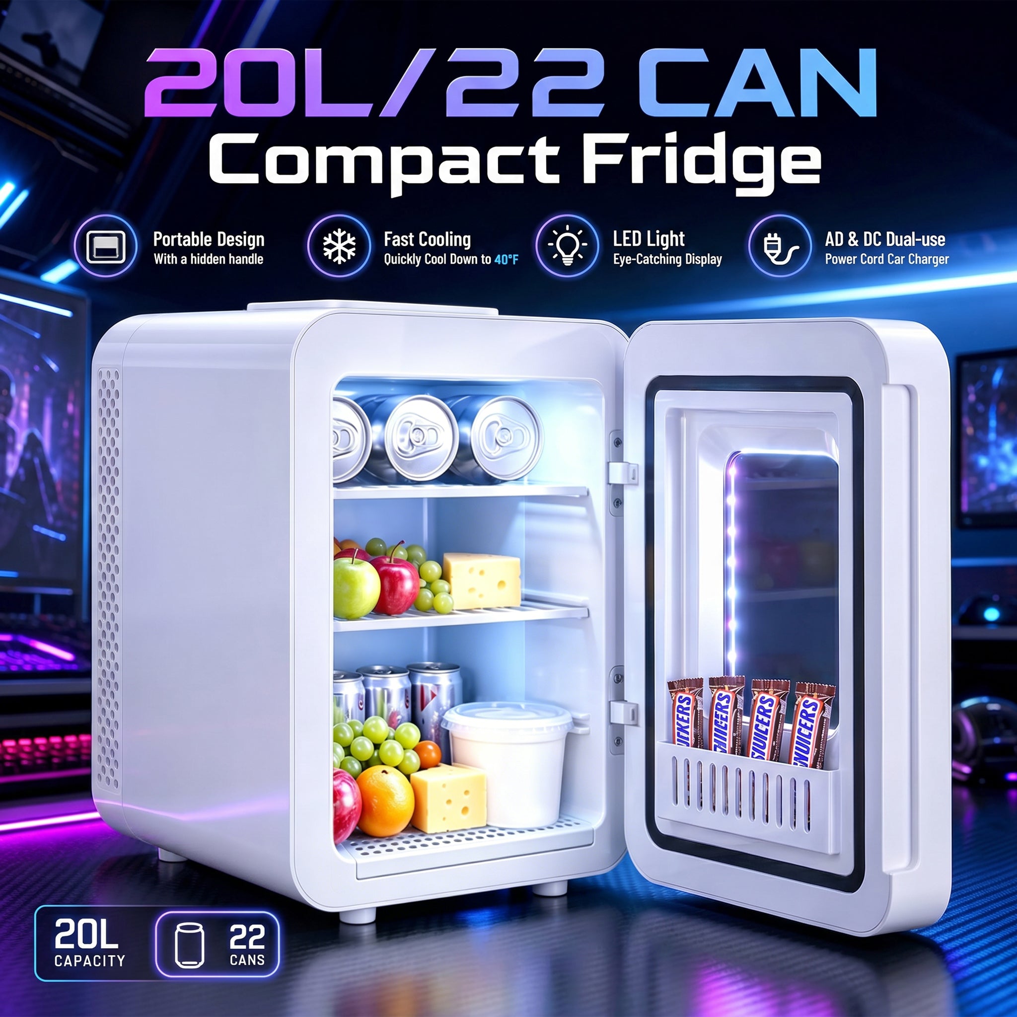 Advwin Mini Fridge with Dimmable Gaming Light
