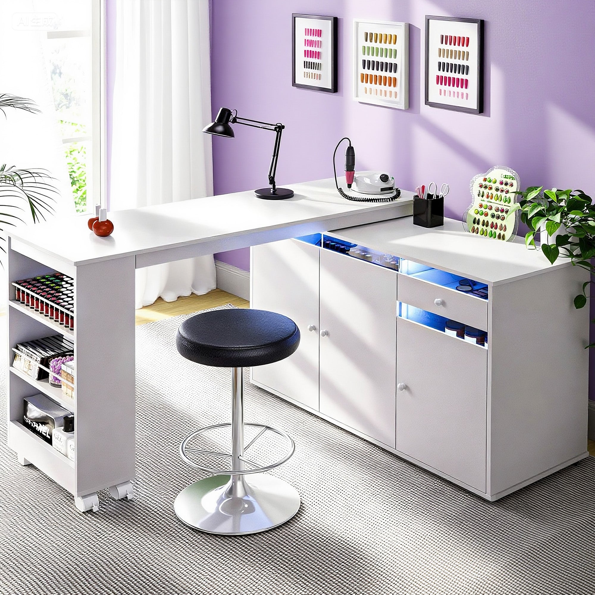 Advwin Rotating & Convertible Nail Table with LED Light