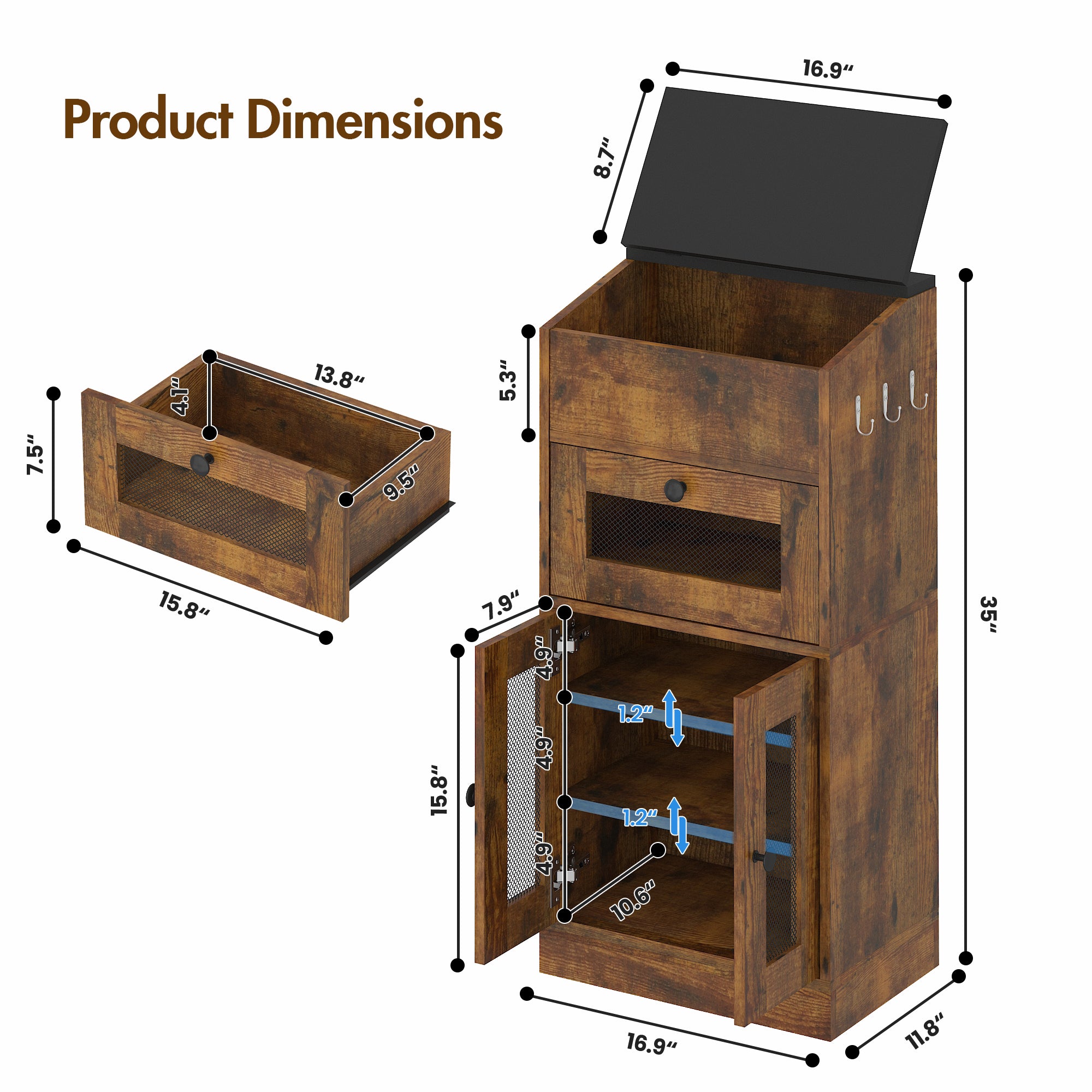 Advwin Multi-Compartment Wooden Fruit & Vegetable Cabinet