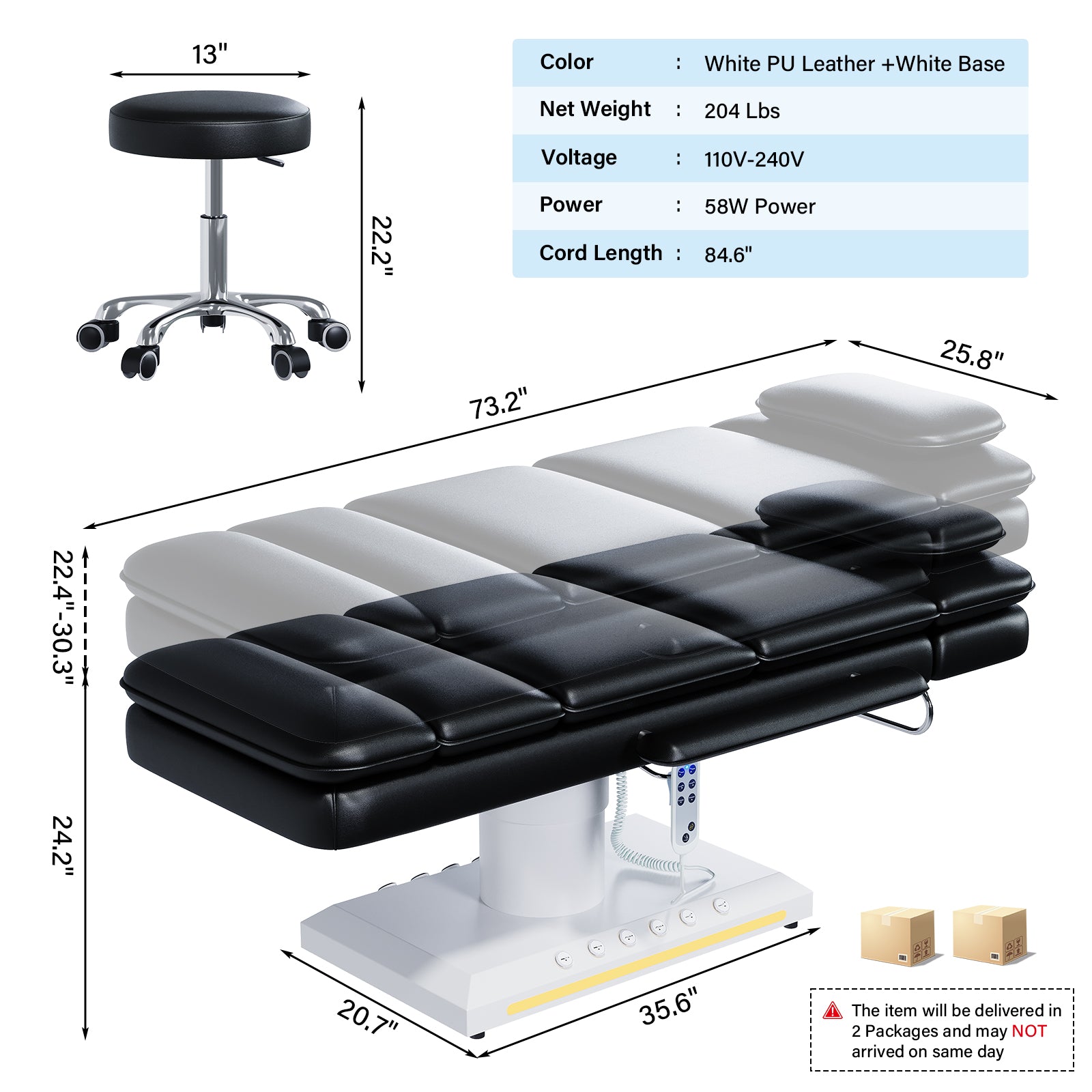 Advwin 3 Motor Electric Massage Table w/Stool