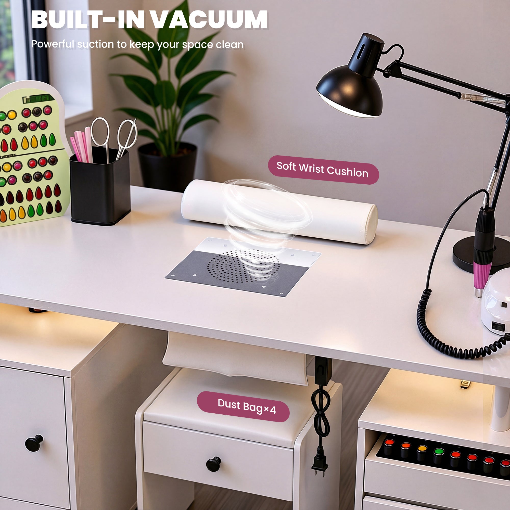 Advwin Nail Desk & Storage Stool Set for Nail Tech