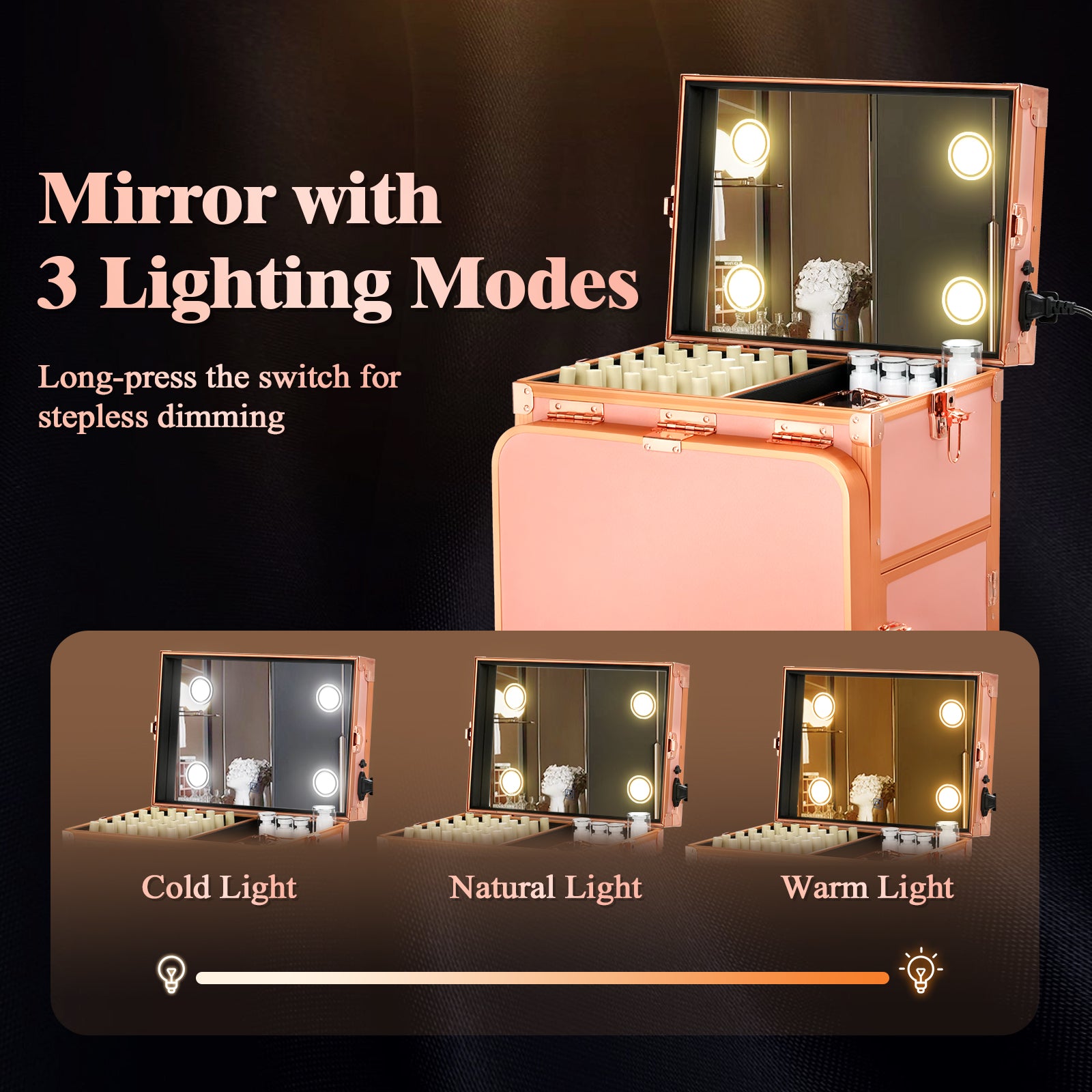 Advwin Foldable Manicure Table LED Mirror 4 Drawers