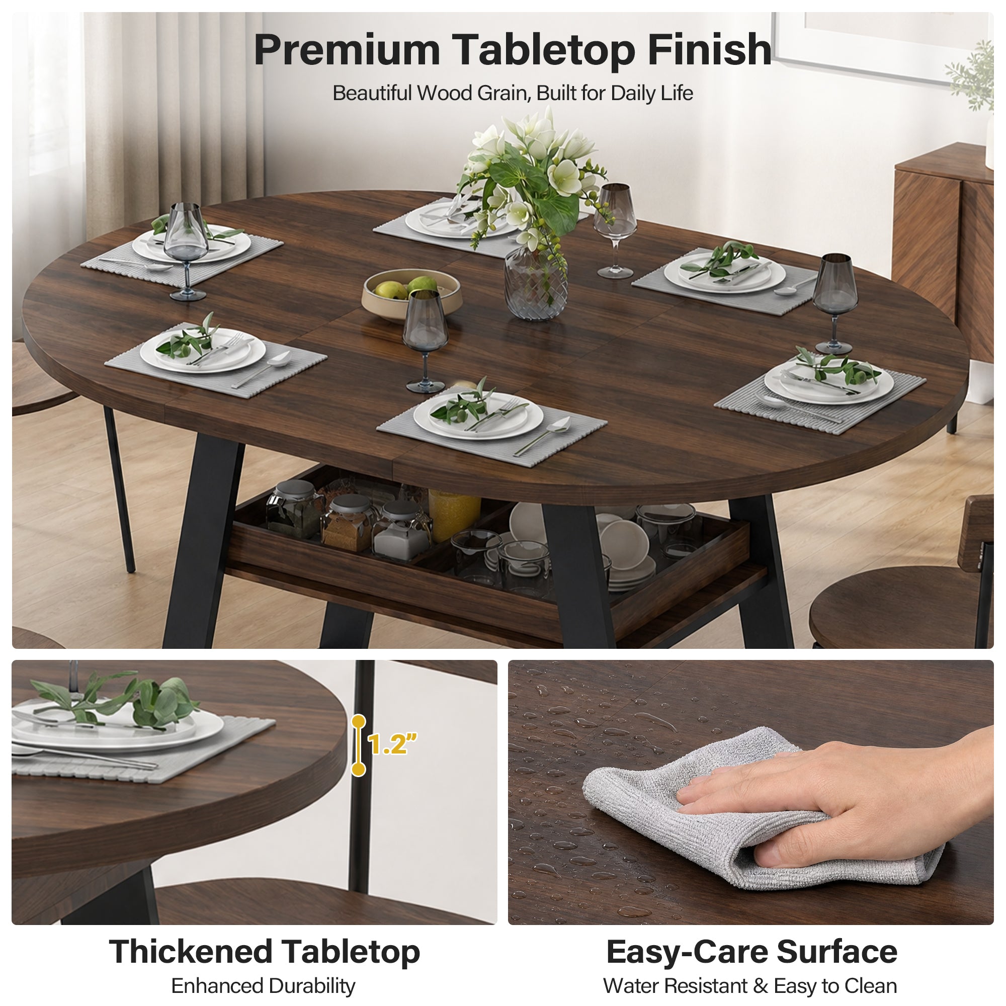 Advwin 43"-59" Extendable Round Dining Table for 4-8