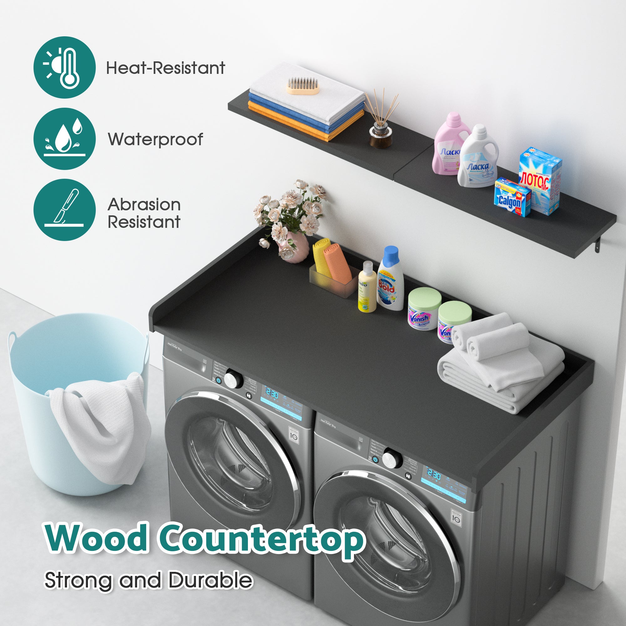 Advwin Washer Dryer Countertop 54" 2-Layer Shelves