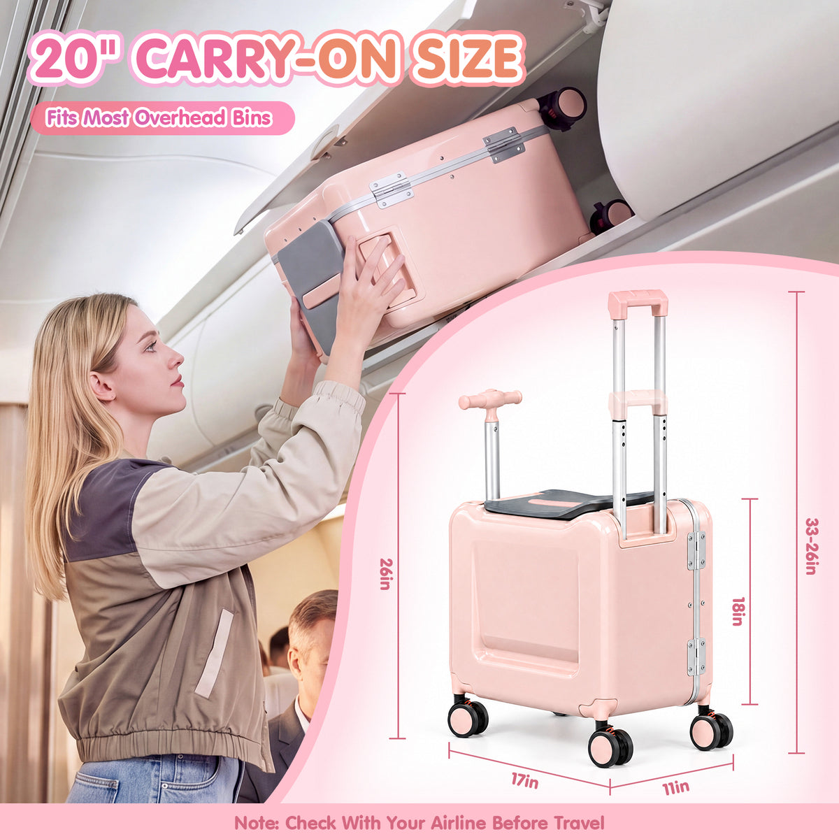 Advwin 20" Kids Ride-On Suitcase w/ Dual Handles
