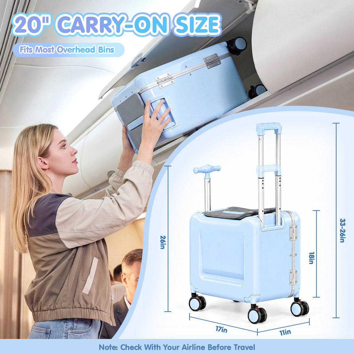 Advwin 20" Kids Ride-On Suitcase w/ Dual Handles