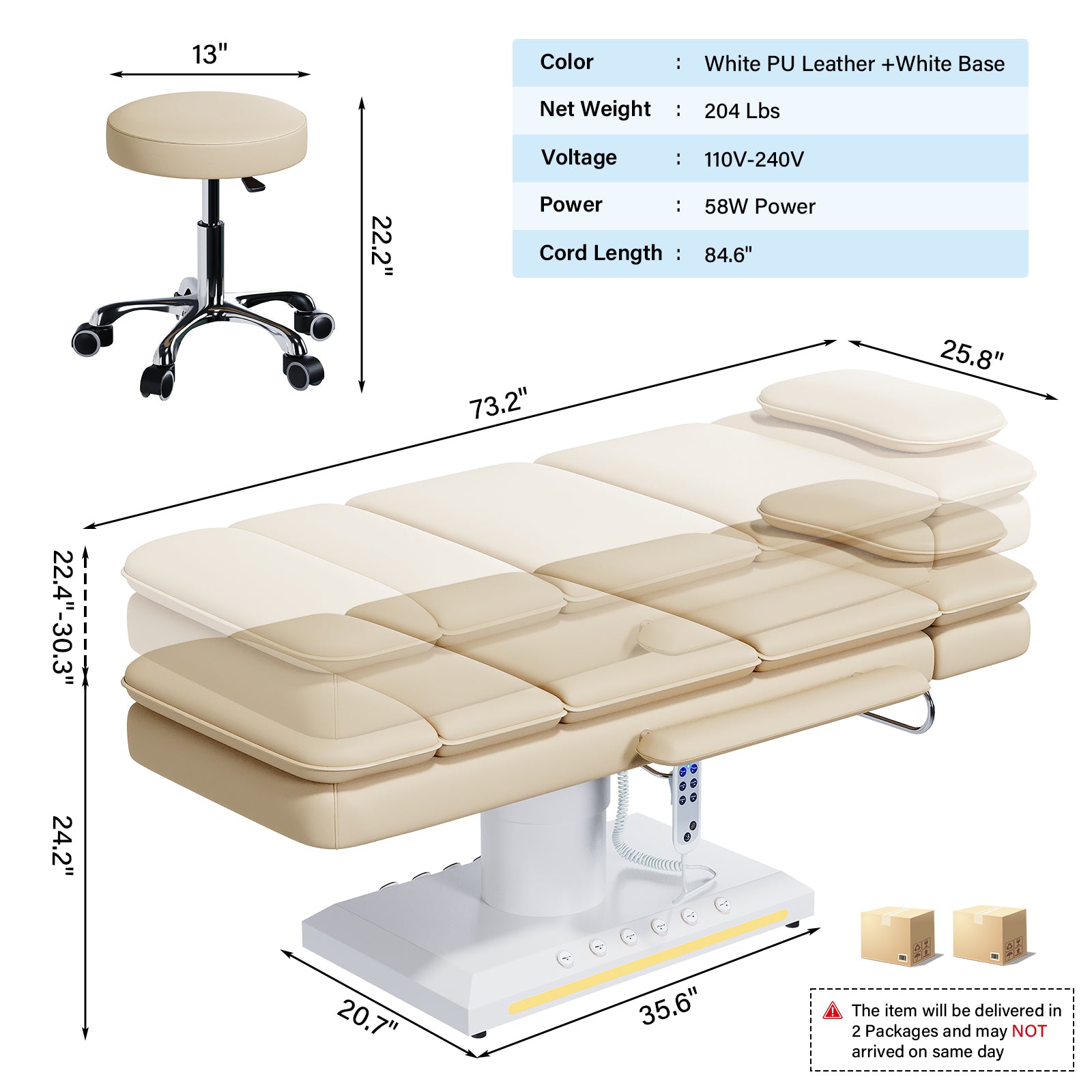 Advwin 3 Motor Electric Massage Table w/Stool