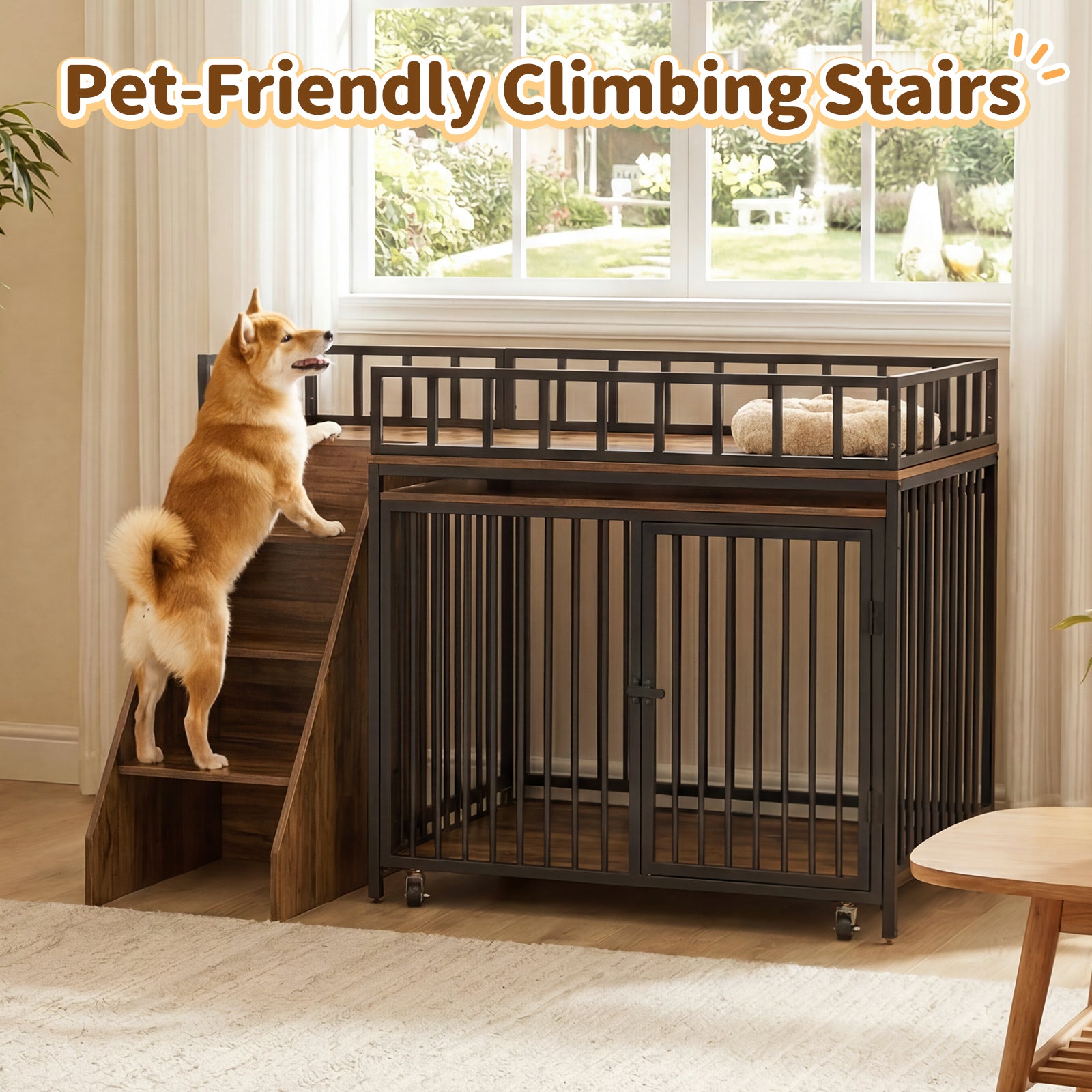 Advwin 37" Loft-Style Dog Crate with Storage Shelves