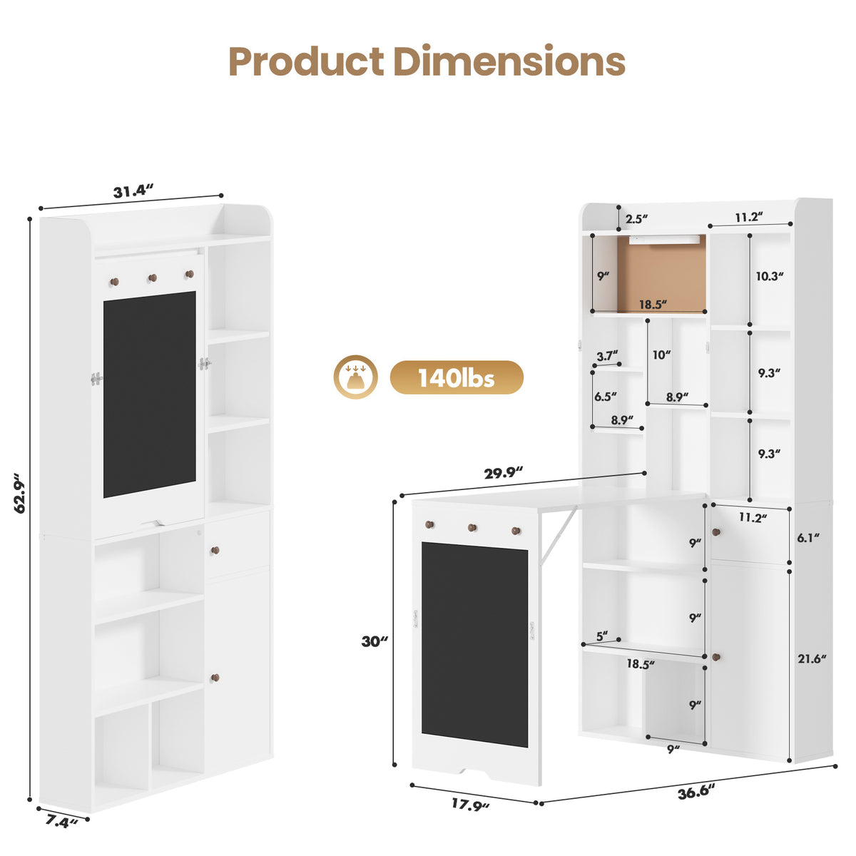 Advwin Wide Wall Mounted Foldable Desk with Cabinet