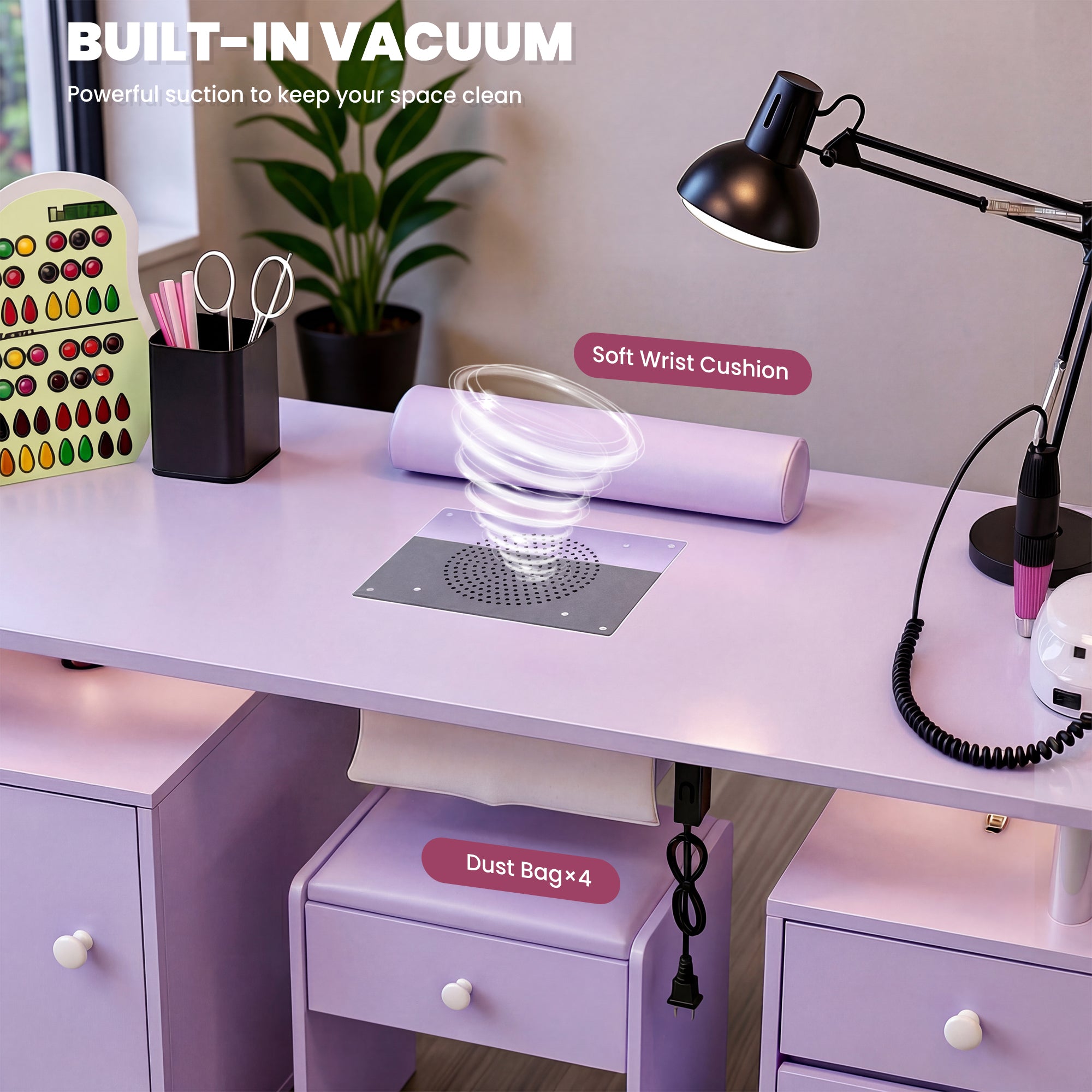 Advwin Nail Desk & Storage Stool Set for Nail Tech