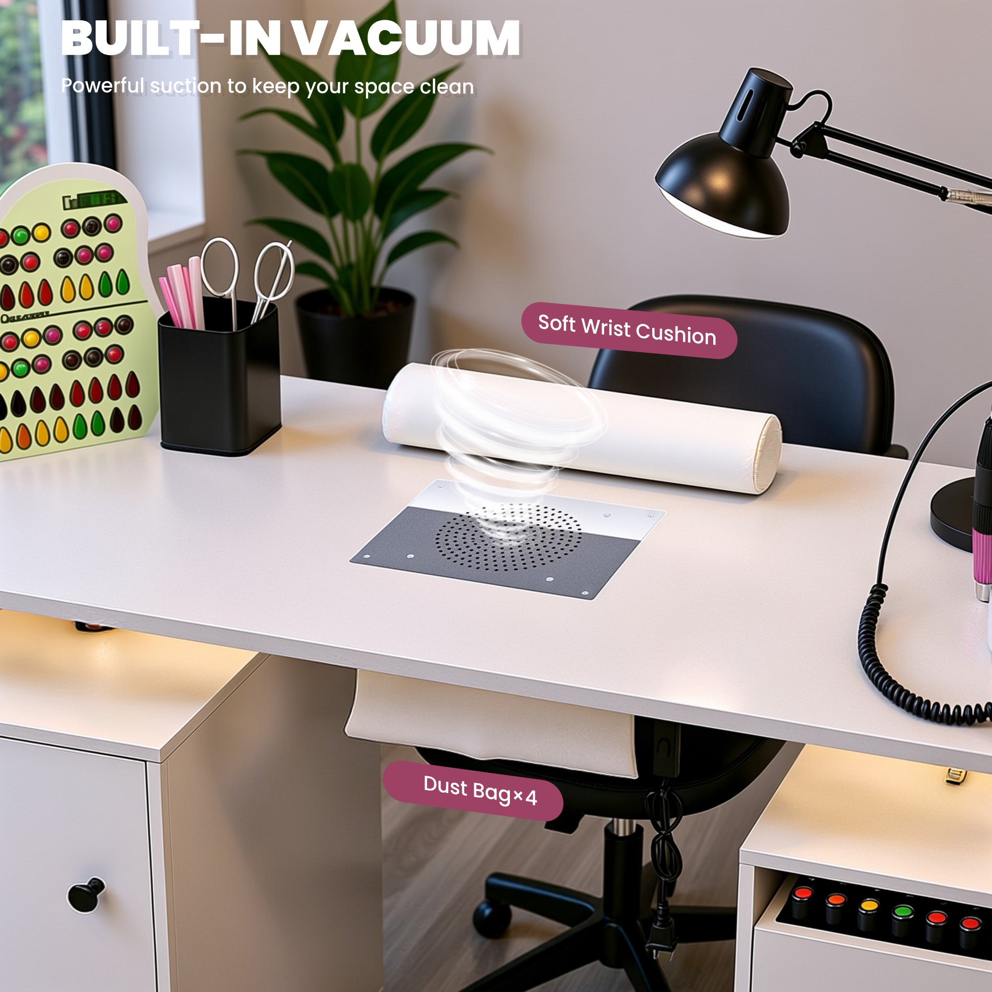 Advwin Nail Table w/ Dust Collector & Lockable Wheels