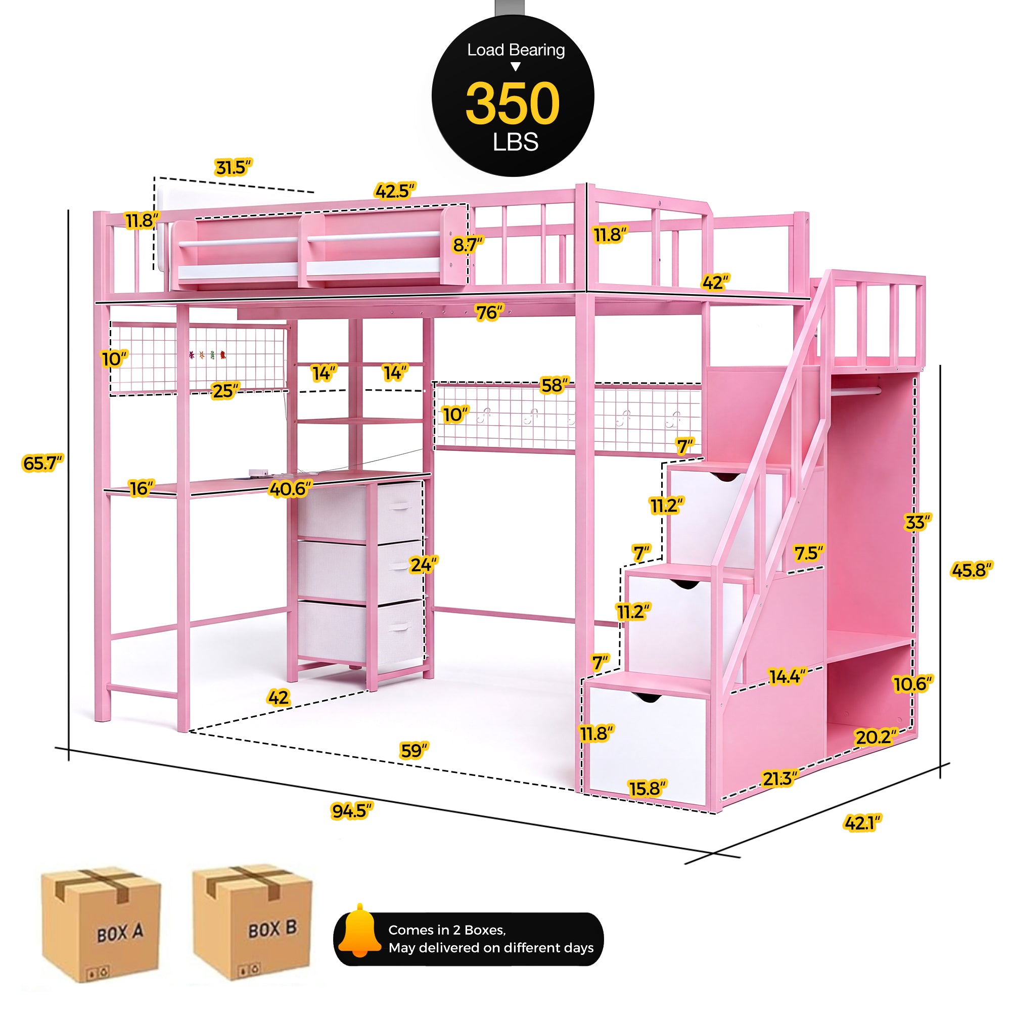Advwin Loft Bed with Desk and Stairs (Low Stock)