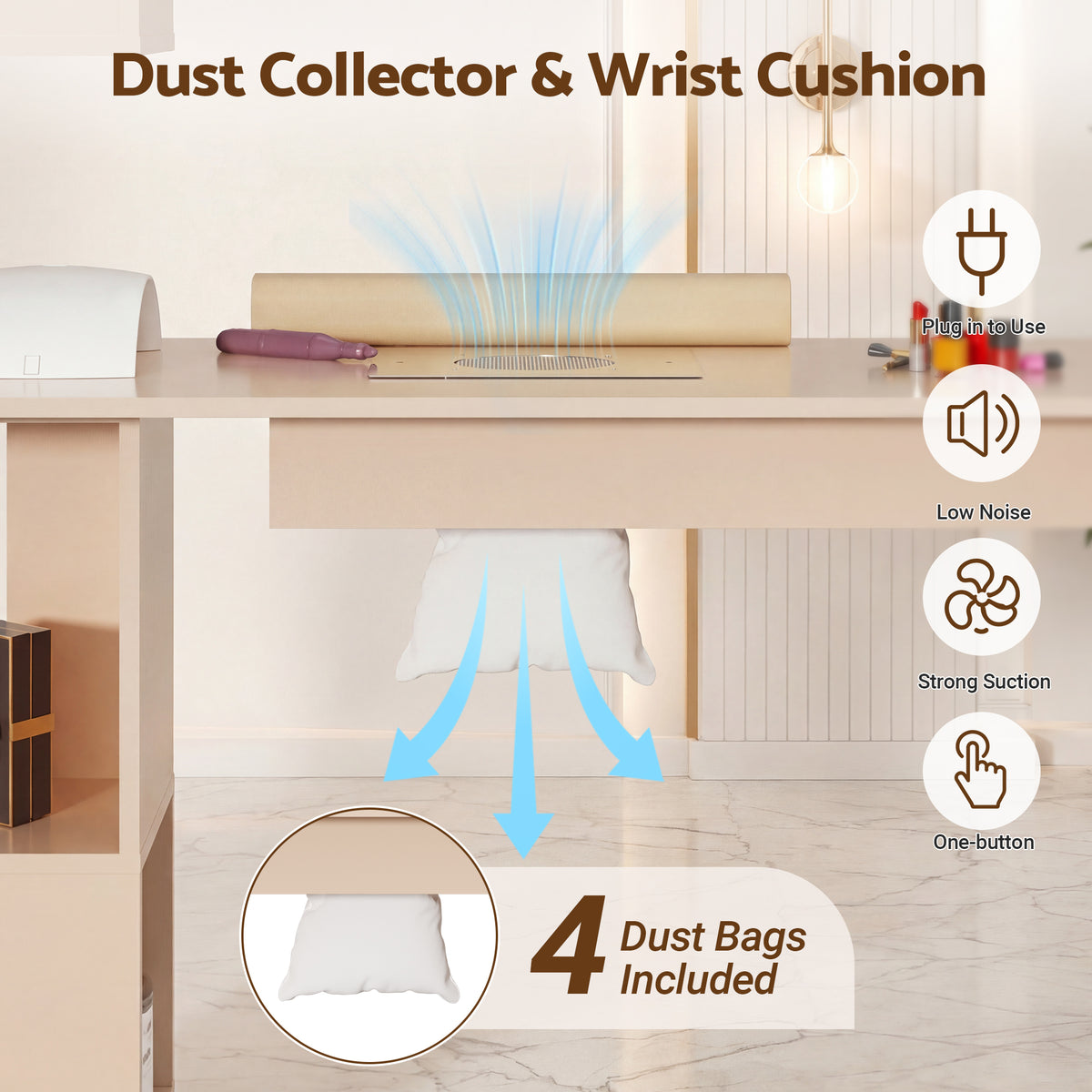 Advwin L-Shaped Rotating Nail Table with Dust Collector