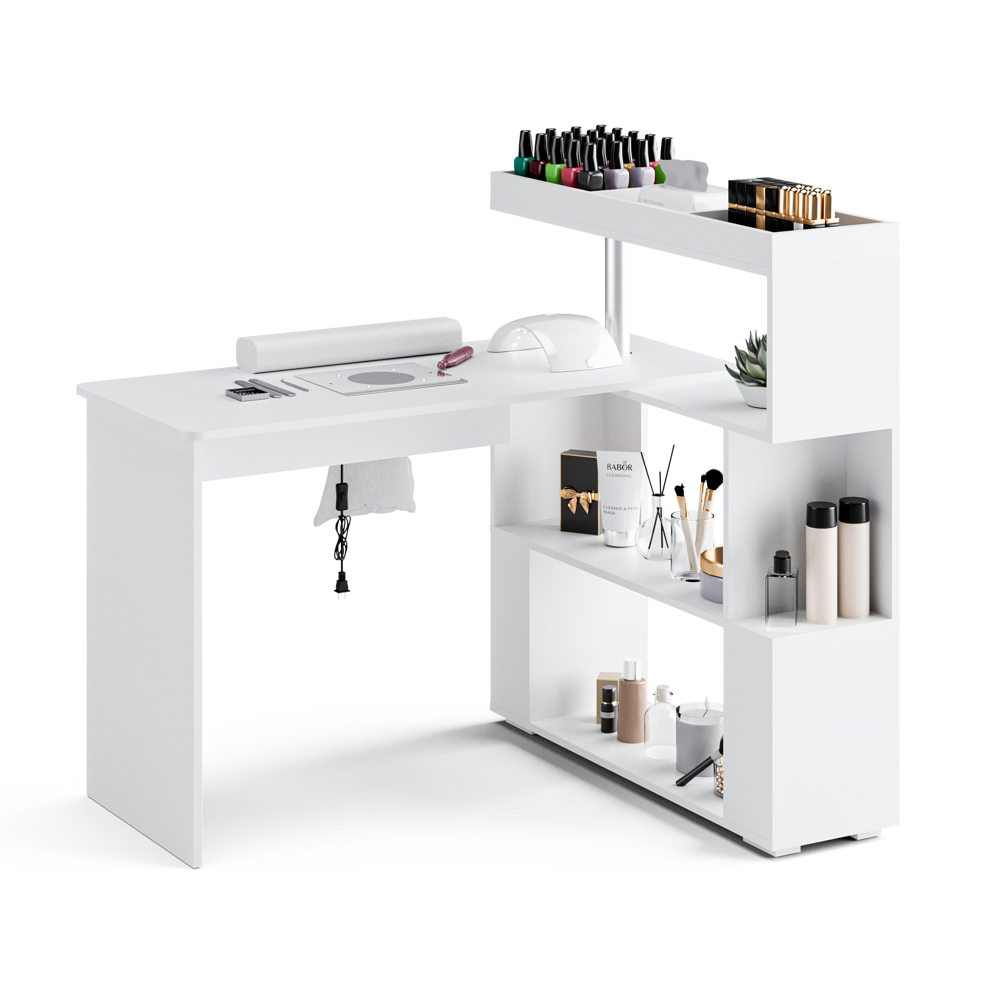 Advwin L-Shaped Rotating Nail Table with Dust Collector