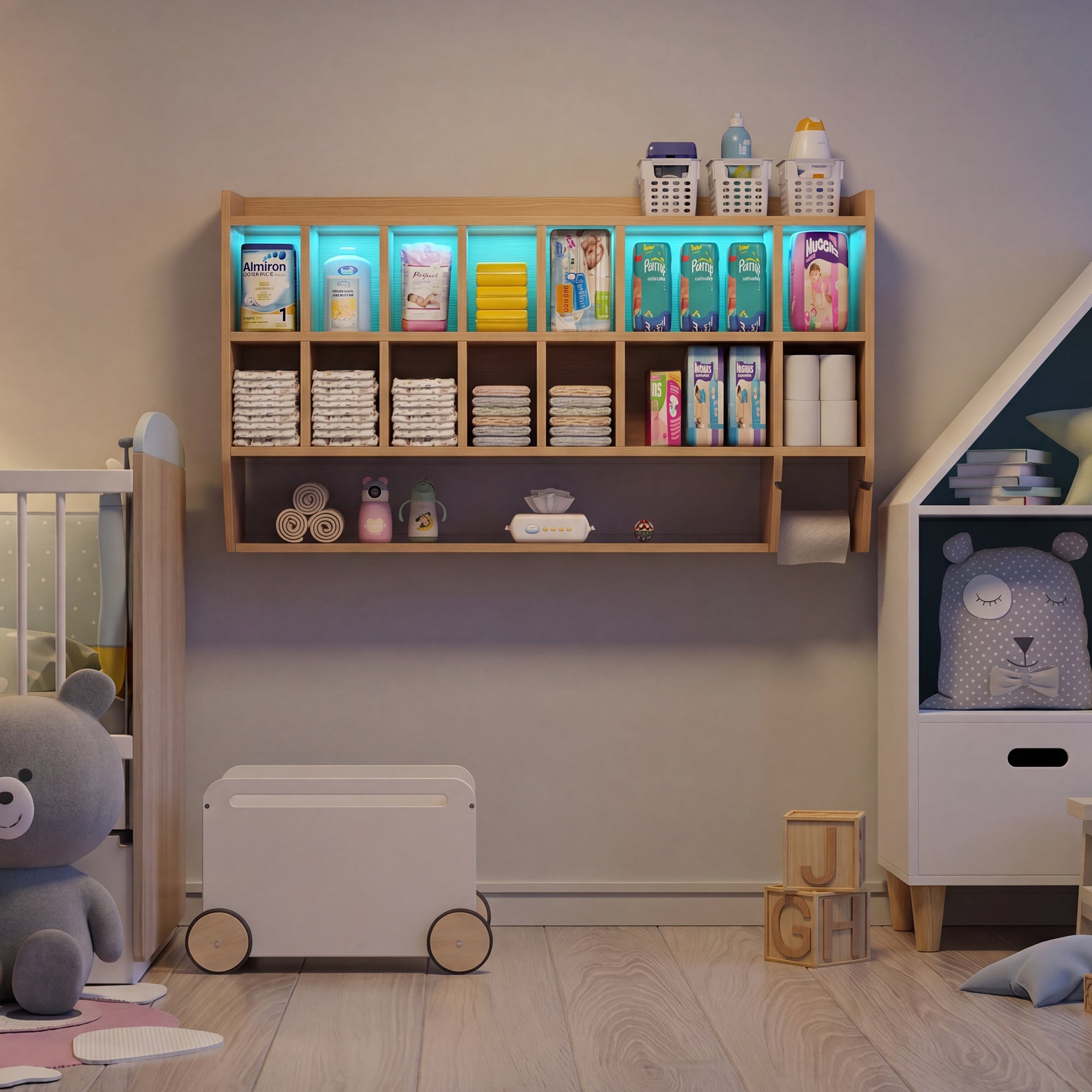 Advwin Wall-Mount Diaper Organizer w/ Adjustable Cubbies