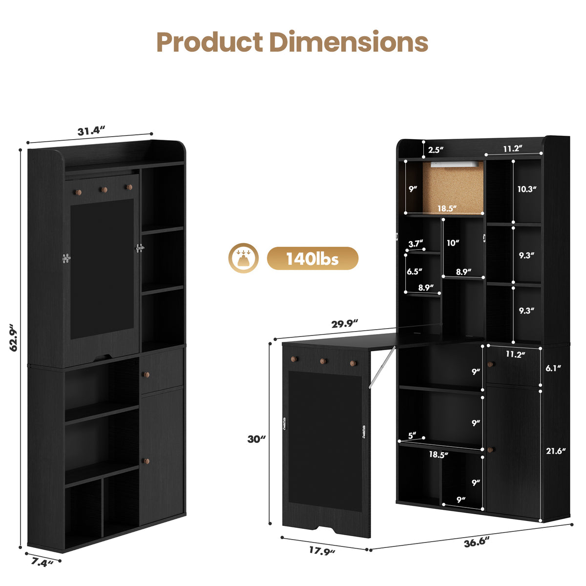 Advwin Wide Wall Mounted Foldable Desk with Cabinet