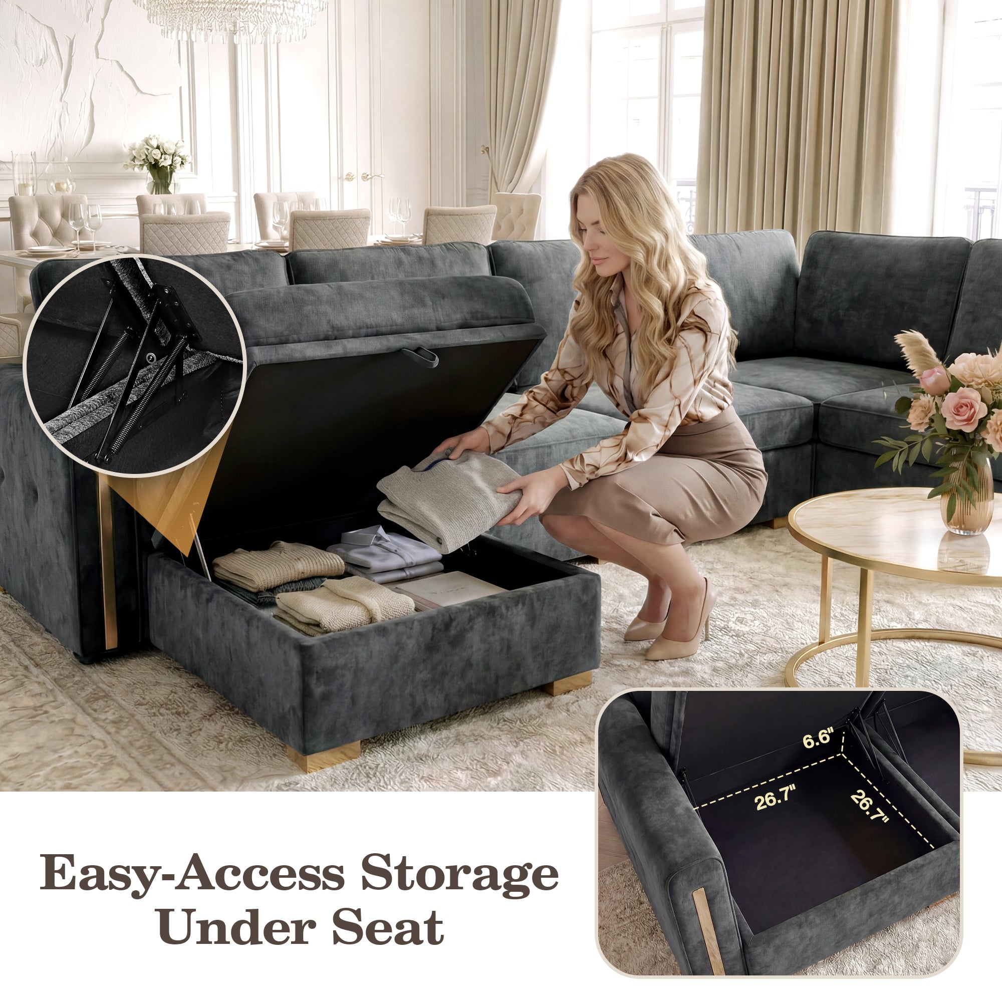 Advwin Oversized Modular Chenille Sofa with Storage