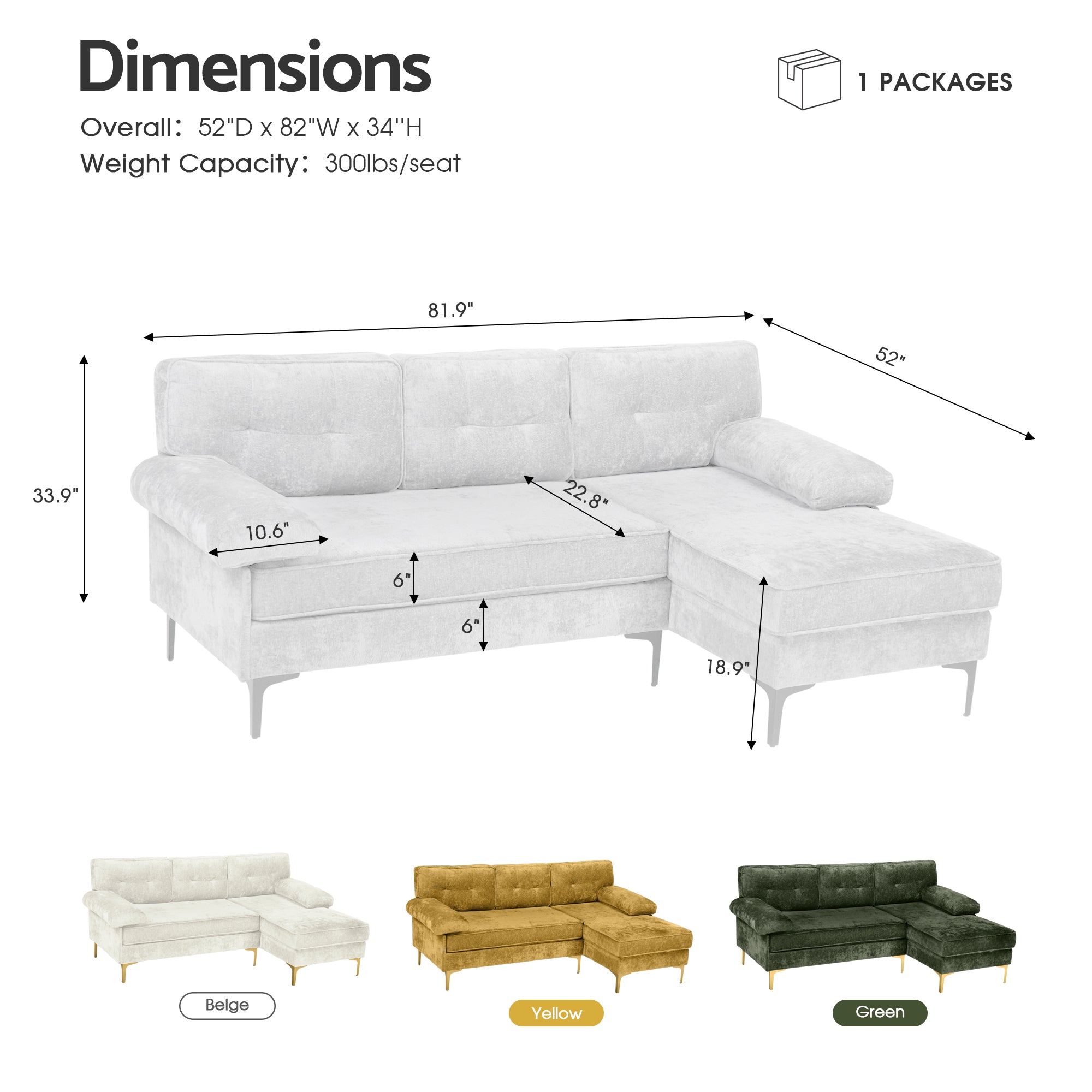 Advwin 3-Seater L-Shaped Sofa 82"