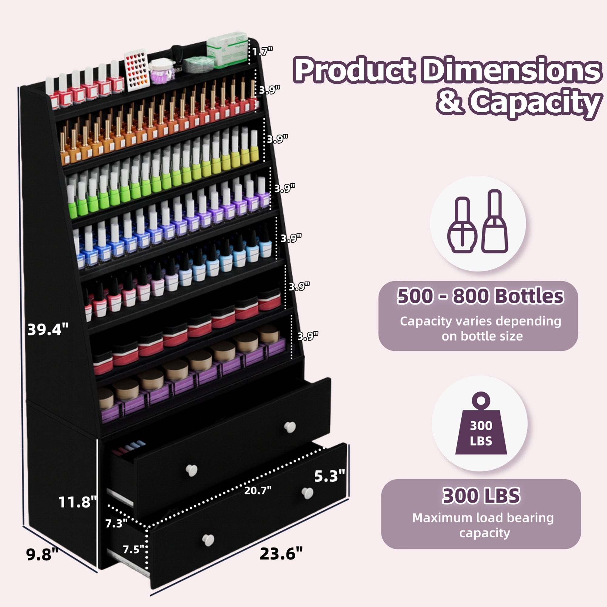 Advwin Nail Polish Rack with 2 Drawers