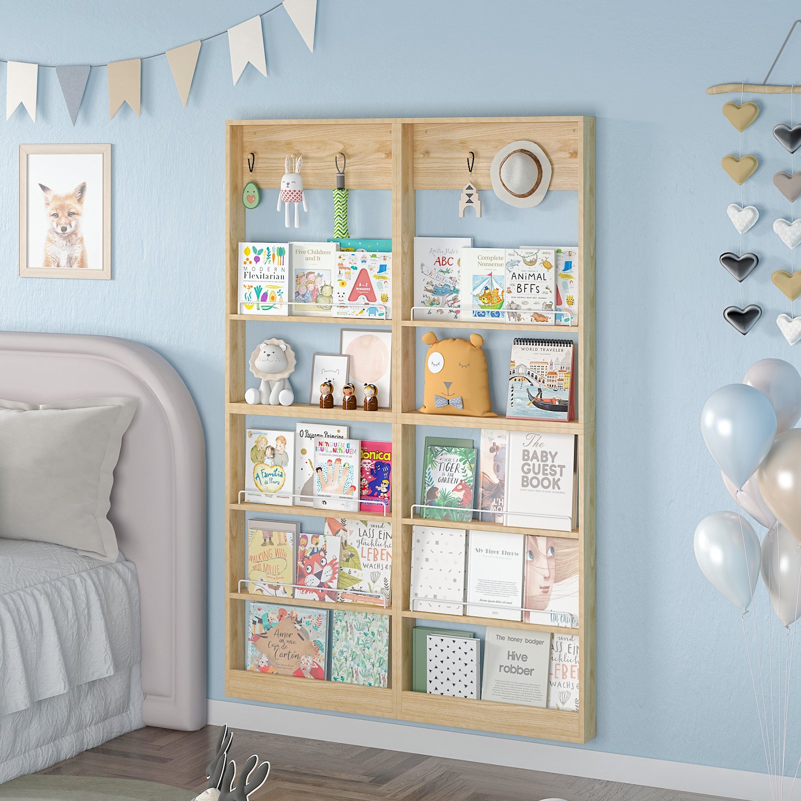 Advwin Wall Mounted Kids Bookshelf Adjustable Shelves