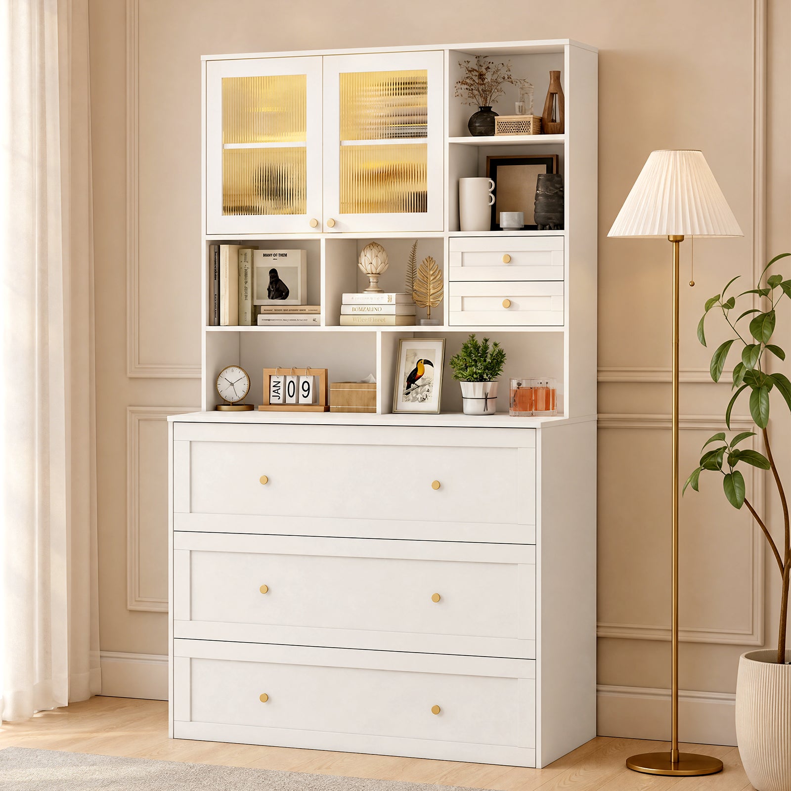 Advwin Murphy Bed w/ Large Storage & LED Light