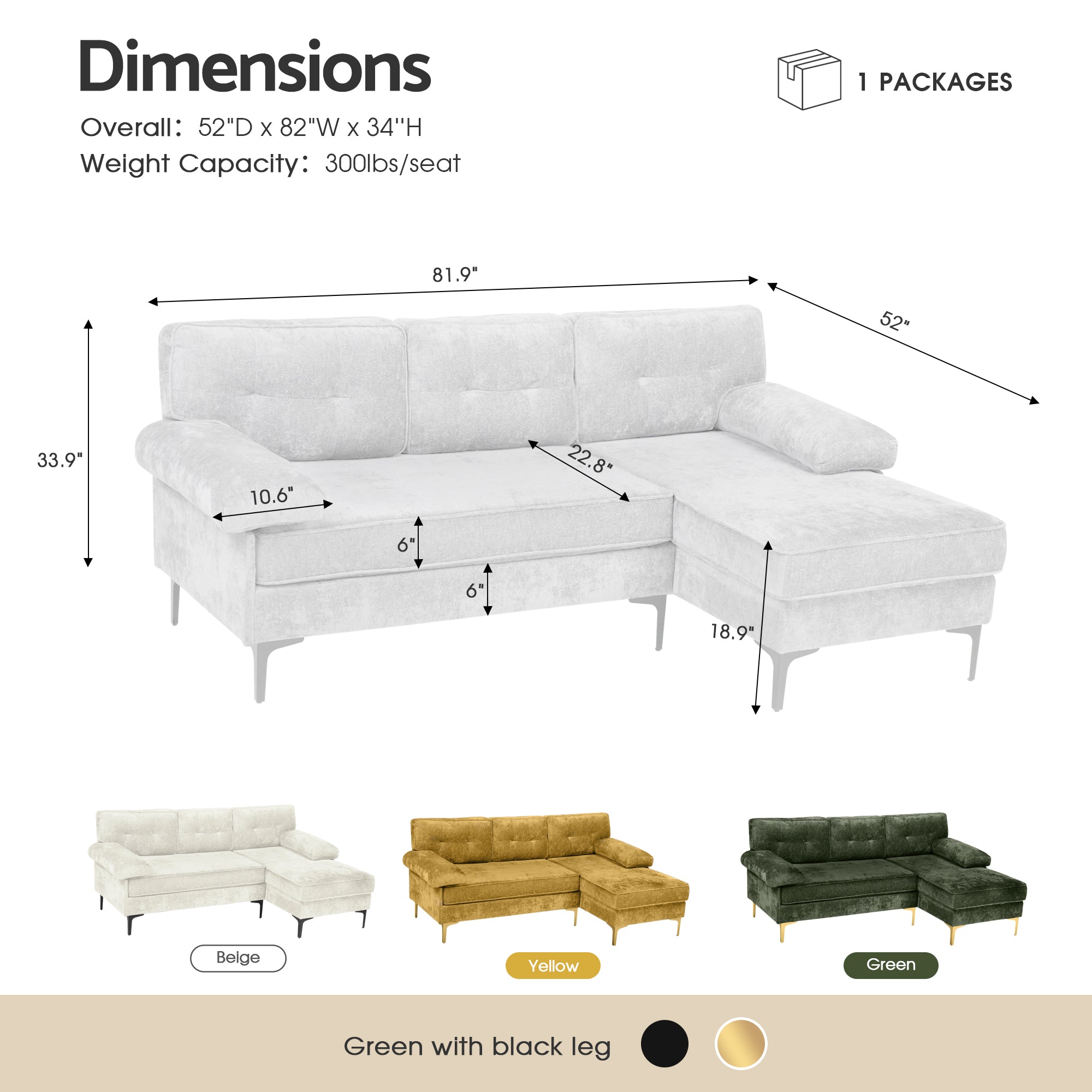 Advwin 3-Seater L-Shaped Sofa 82"