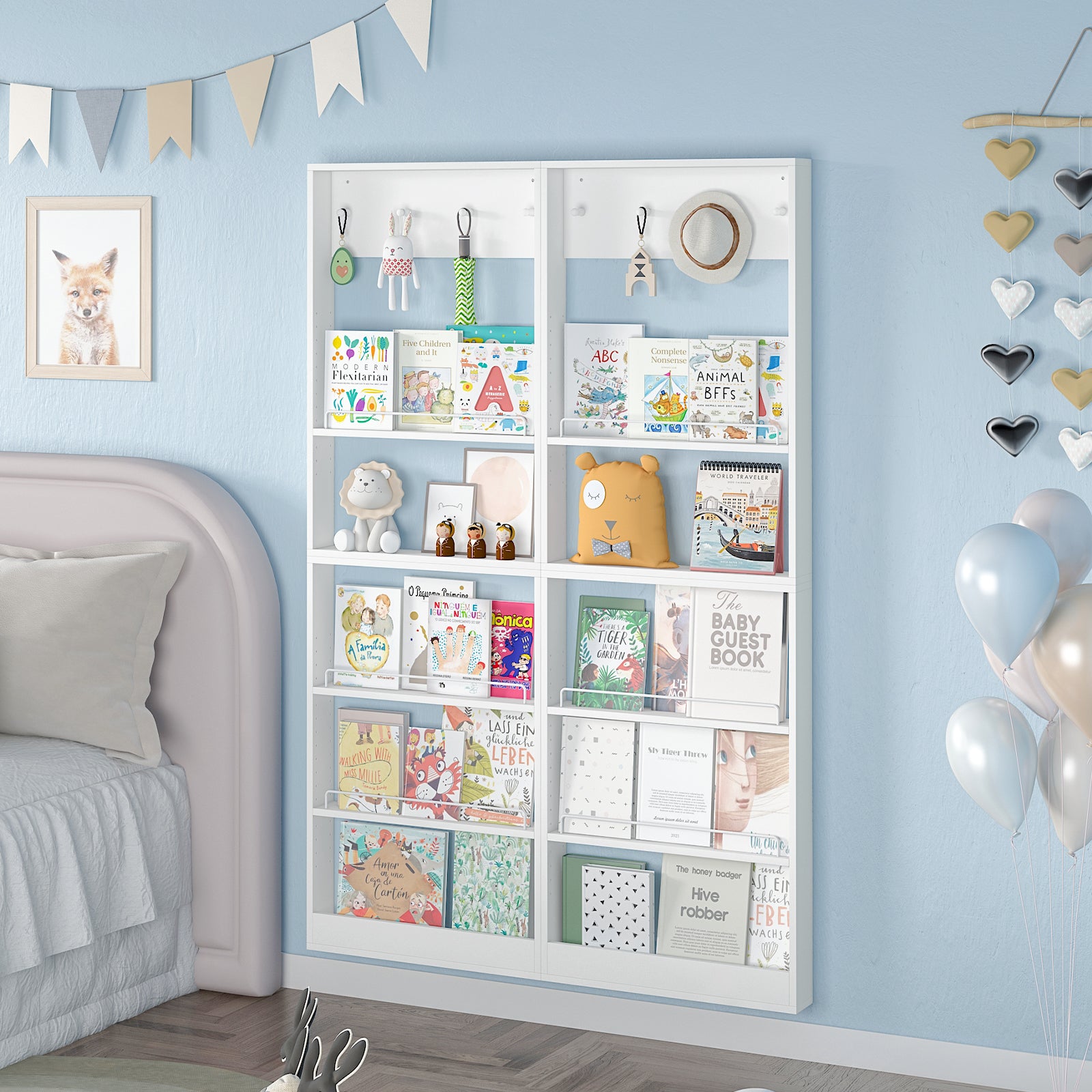 Advwin Wall Mounted Kids Bookshelf Adjustable Shelves