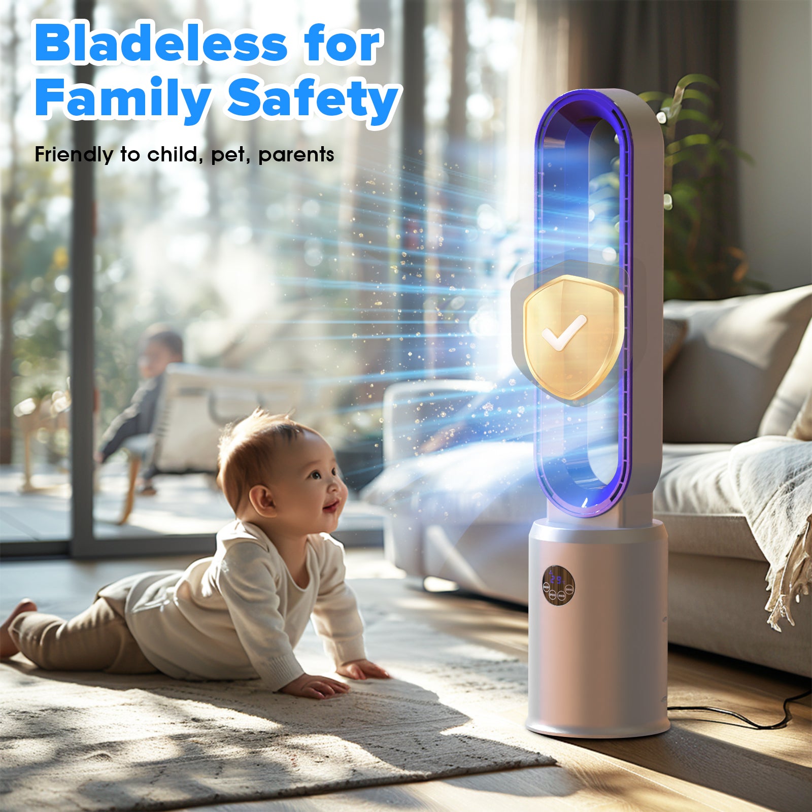 Advwin Bladeless Tower Fan Portable Electric Grey/Purple