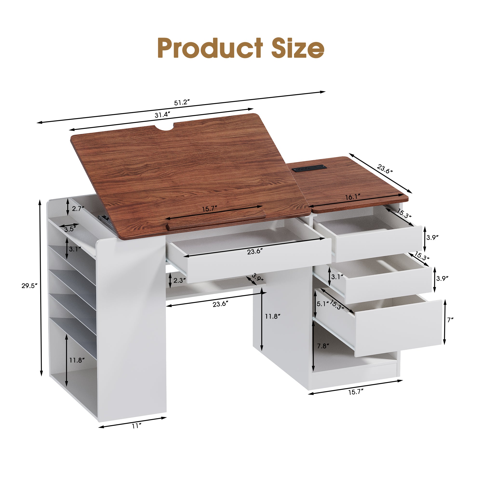 Advwin Adjustable Drafting Table with Storage