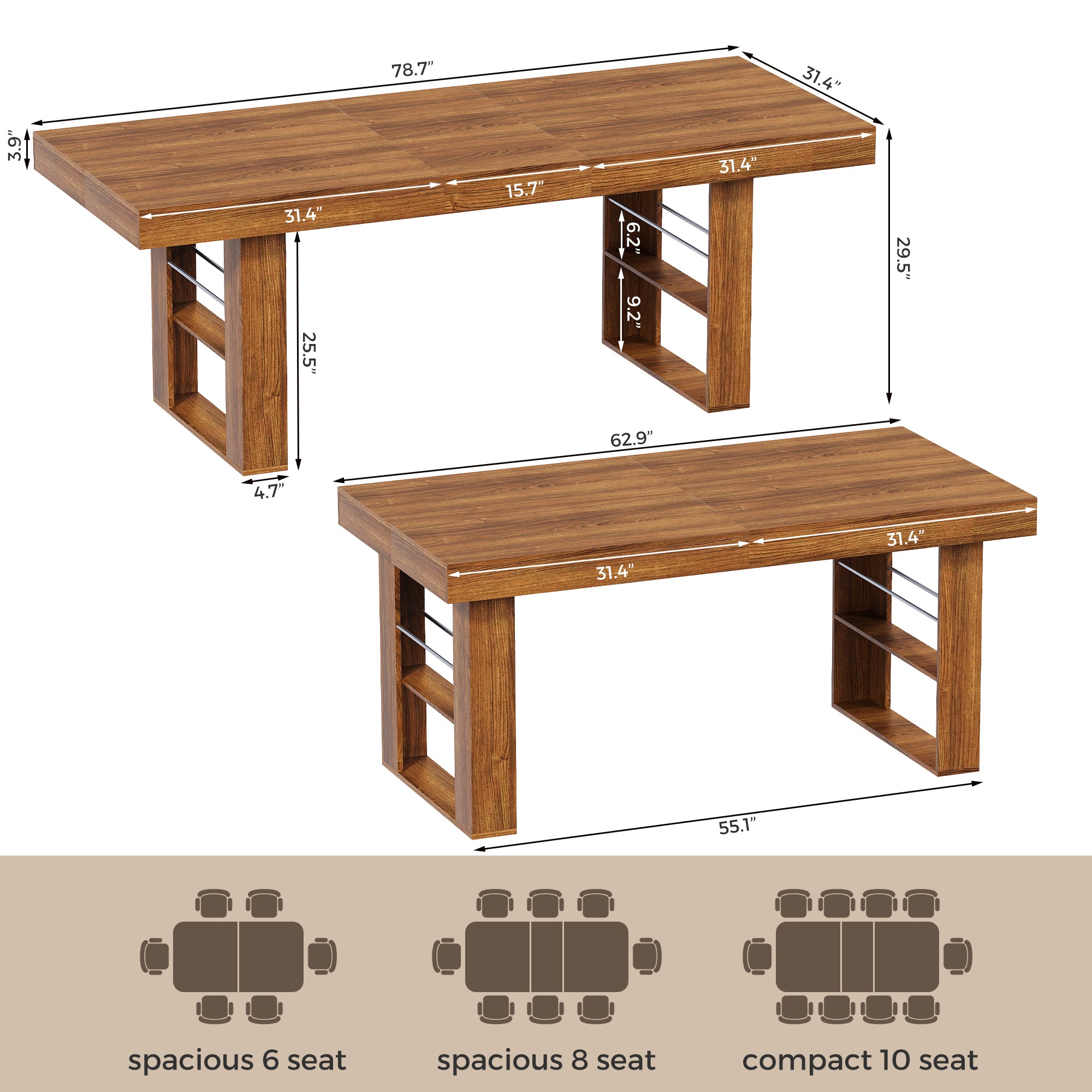 Advwin Rectangle Extendable Dining Table for 6-8