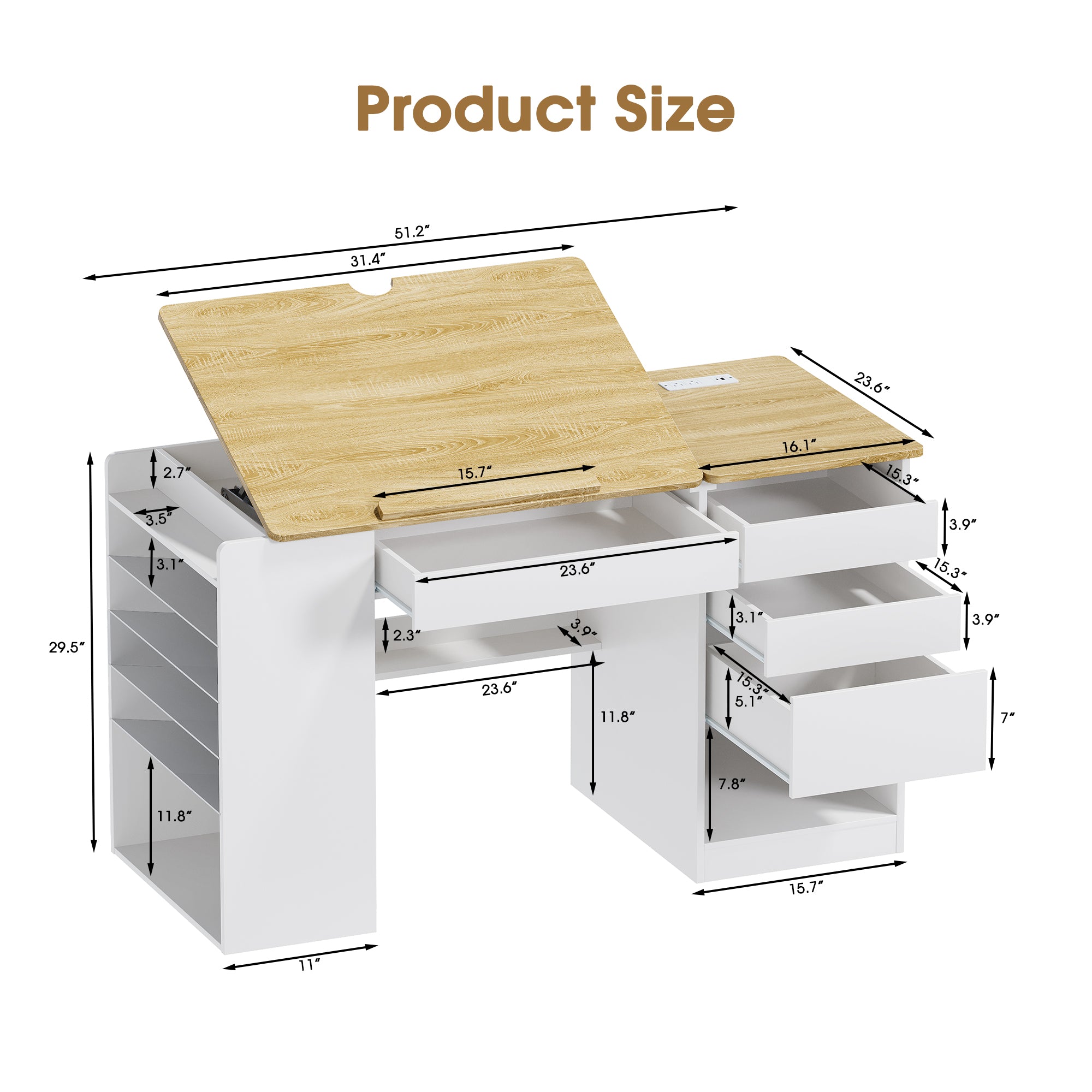 Advwin Adjustable Drafting Table with Storage