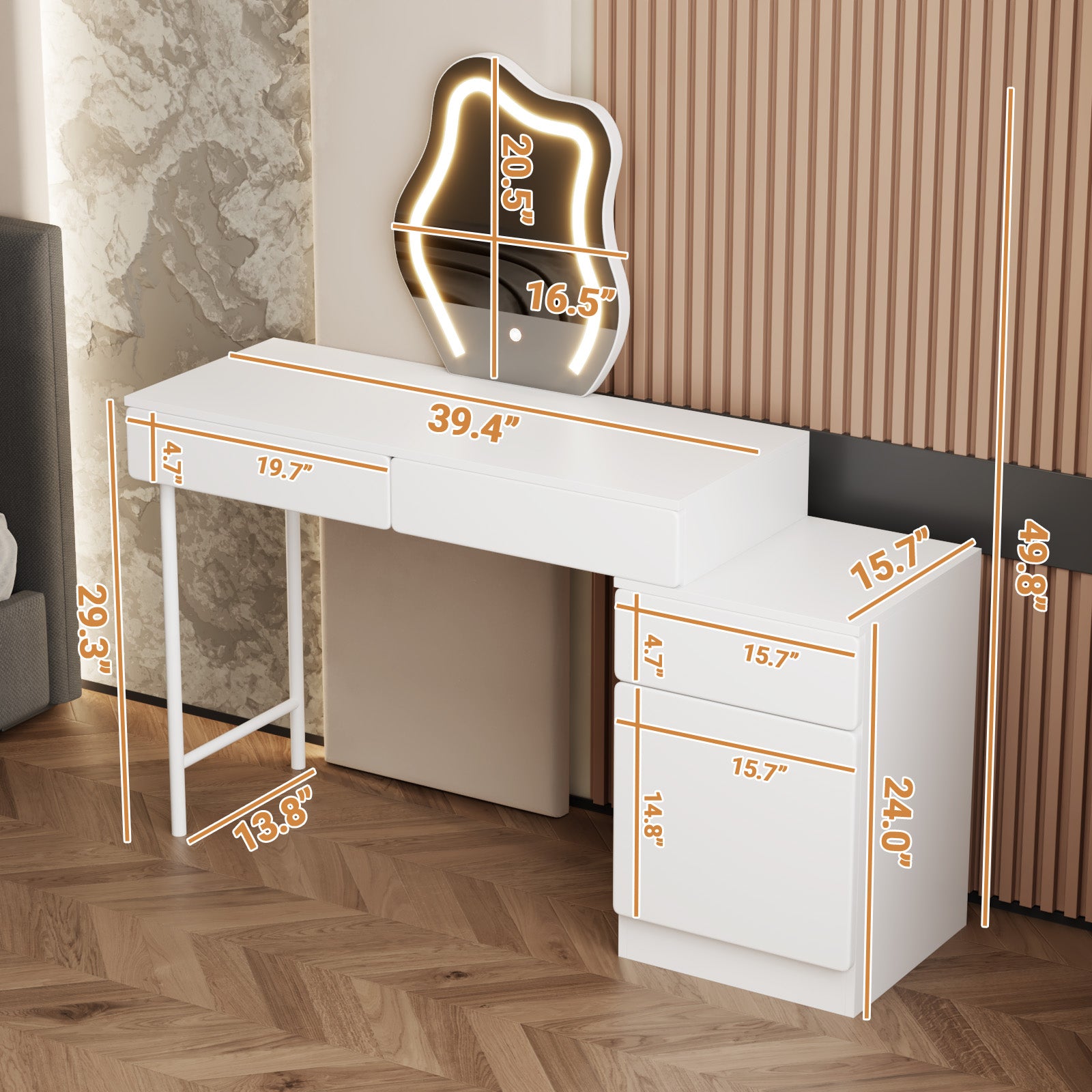 Advwin Small Vanity Desk Makeup Dressing Table with Mirror and Lights