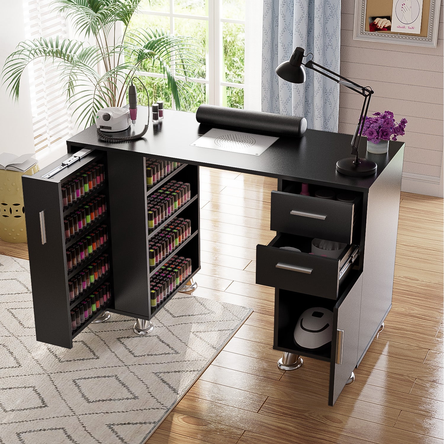 Advwin Acetone Resistant Manicure Table with Dust Extractor Drawers