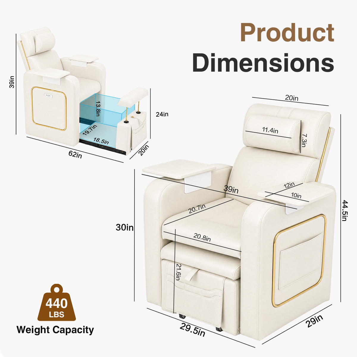 Advwin Electric Pedicure Chair w/ Adjustable Backrest