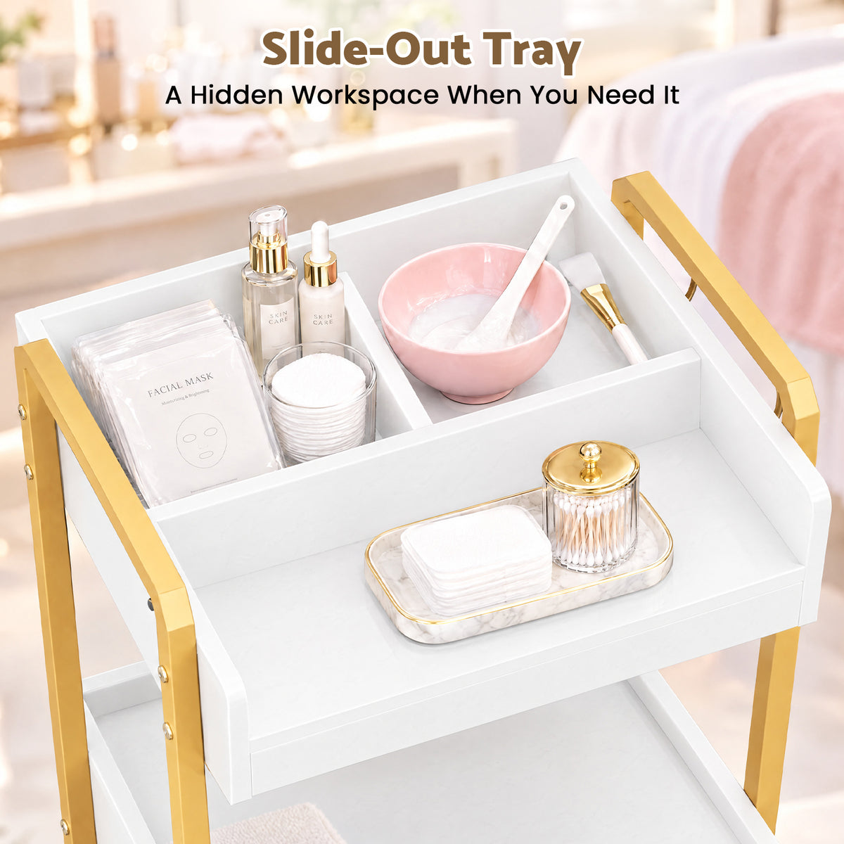 Advwin Rolling Salon Cart with Glass Door Cabinet