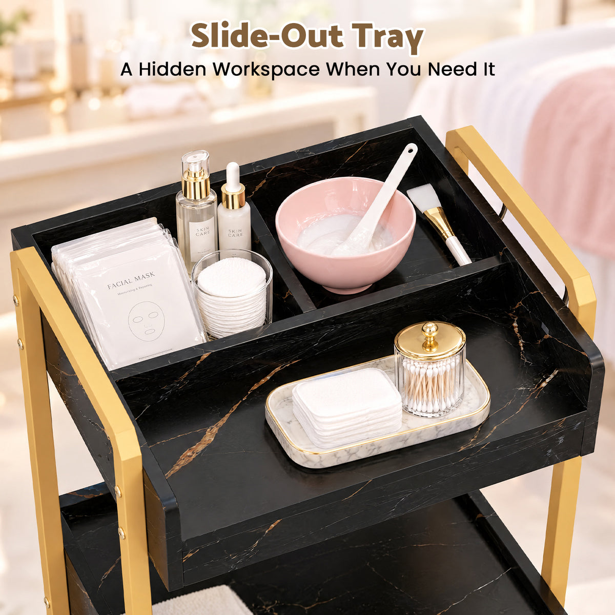 Advwin Rolling Salon Cart with Glass Door Cabinet