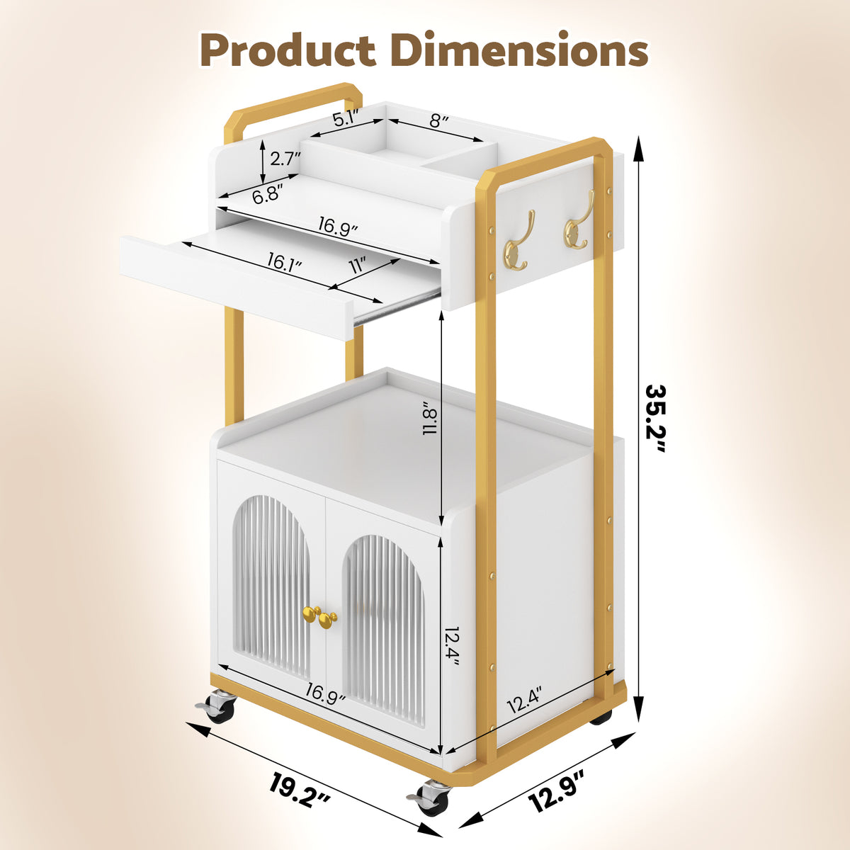 Advwin Rolling Salon Cart with Glass Door Cabinet