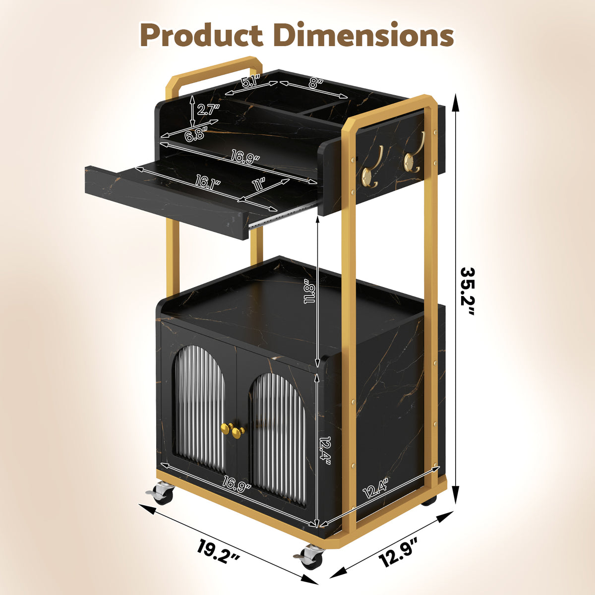 Advwin Rolling Salon Cart with Glass Door Cabinet