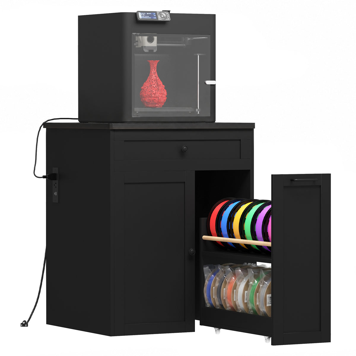 Advwin 3D Printer Cabinet w/ Built-in Power Outlet