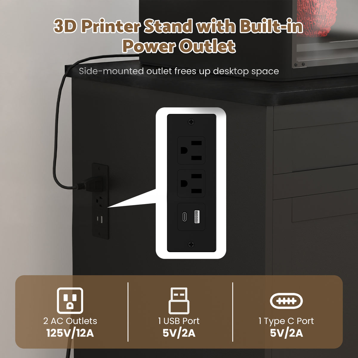 Advwin 3D Printer Cabinet w/ Built-in Power Outlet