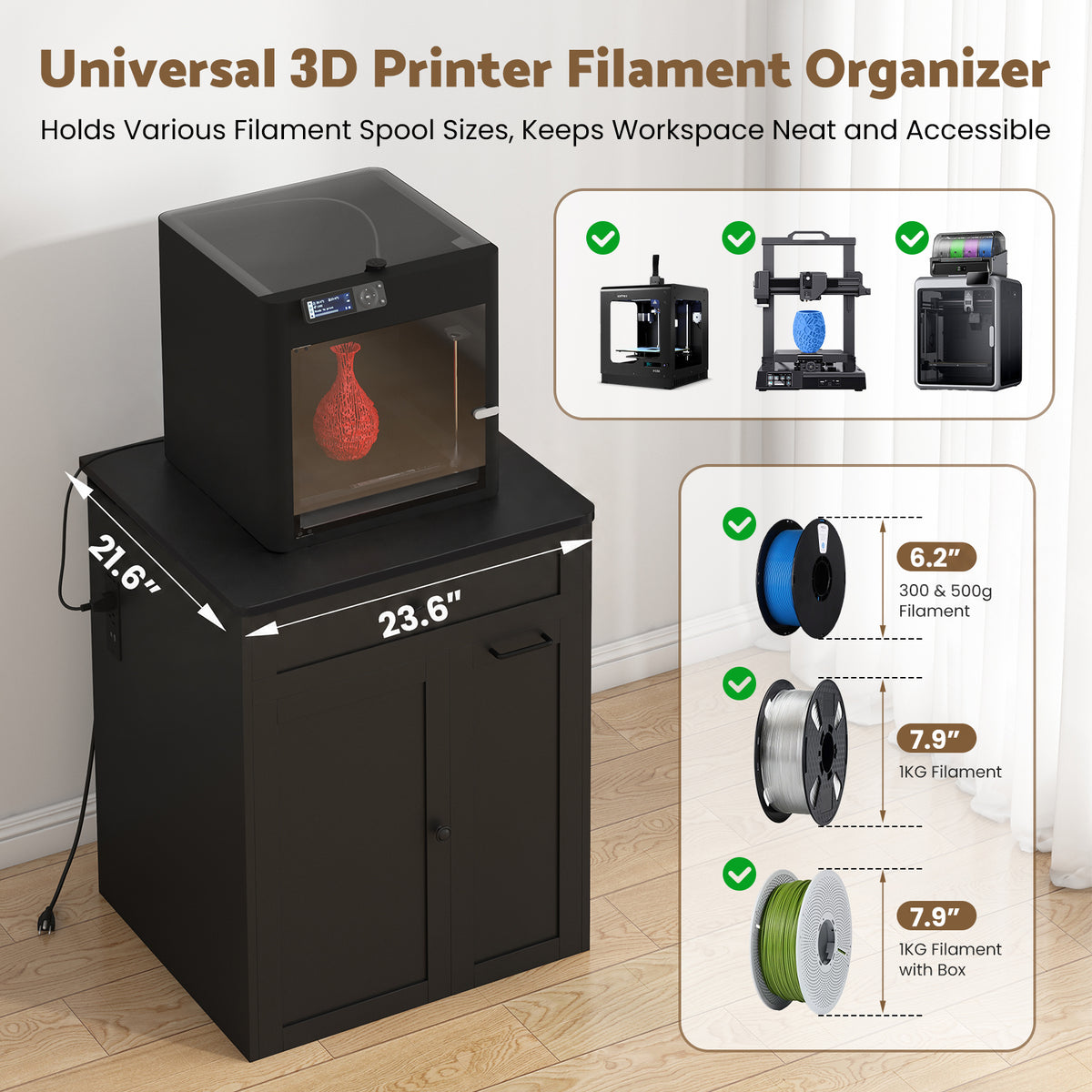 Advwin 3D Printer Cabinet w/ Built-in Power Outlet