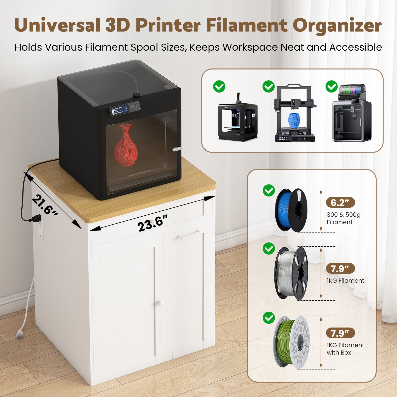 Advwin 3D Printer Cabinet w/ Built-in Power Outlet