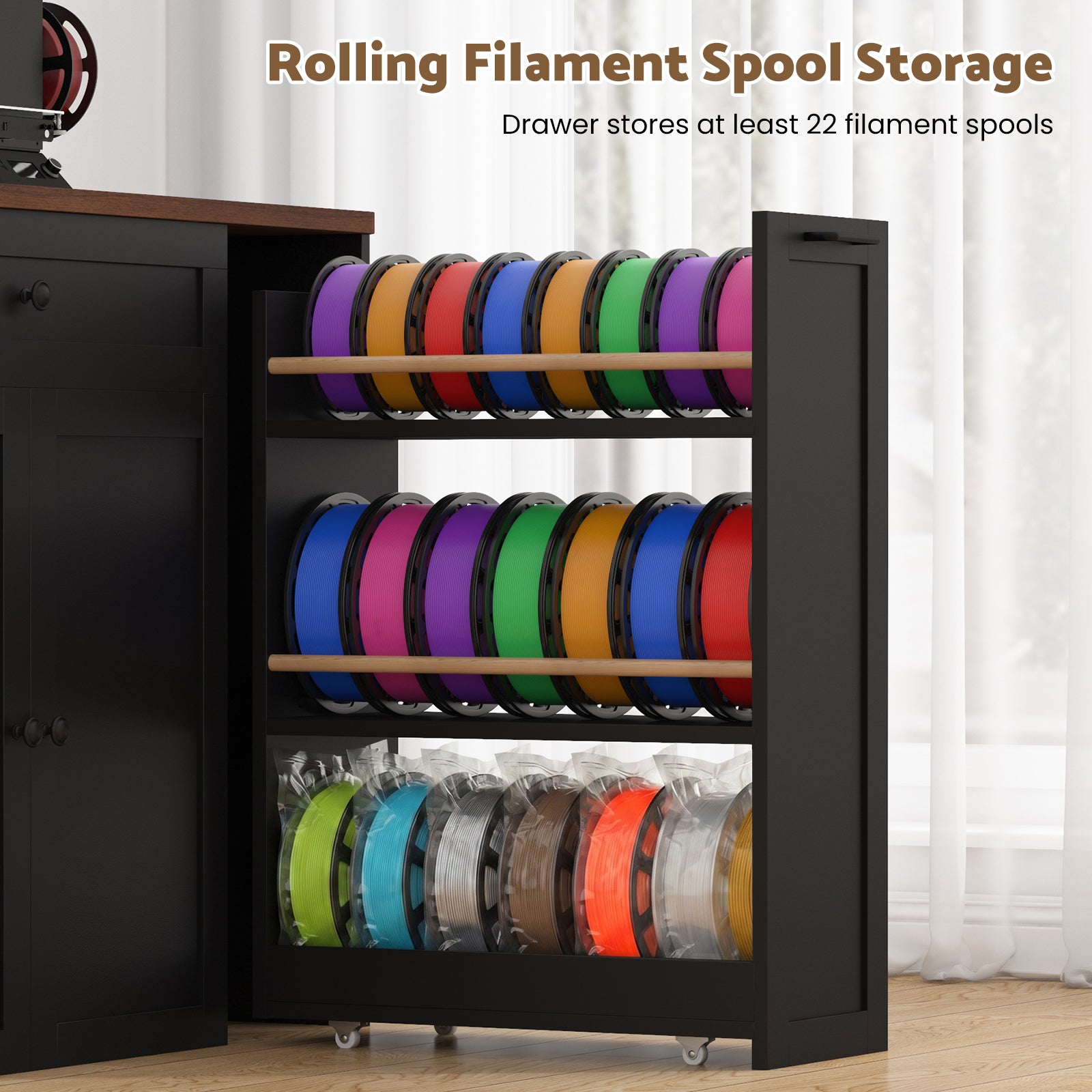 Advwin 3D Printer Cabinet w/ Rolling Filament Storage Drawer