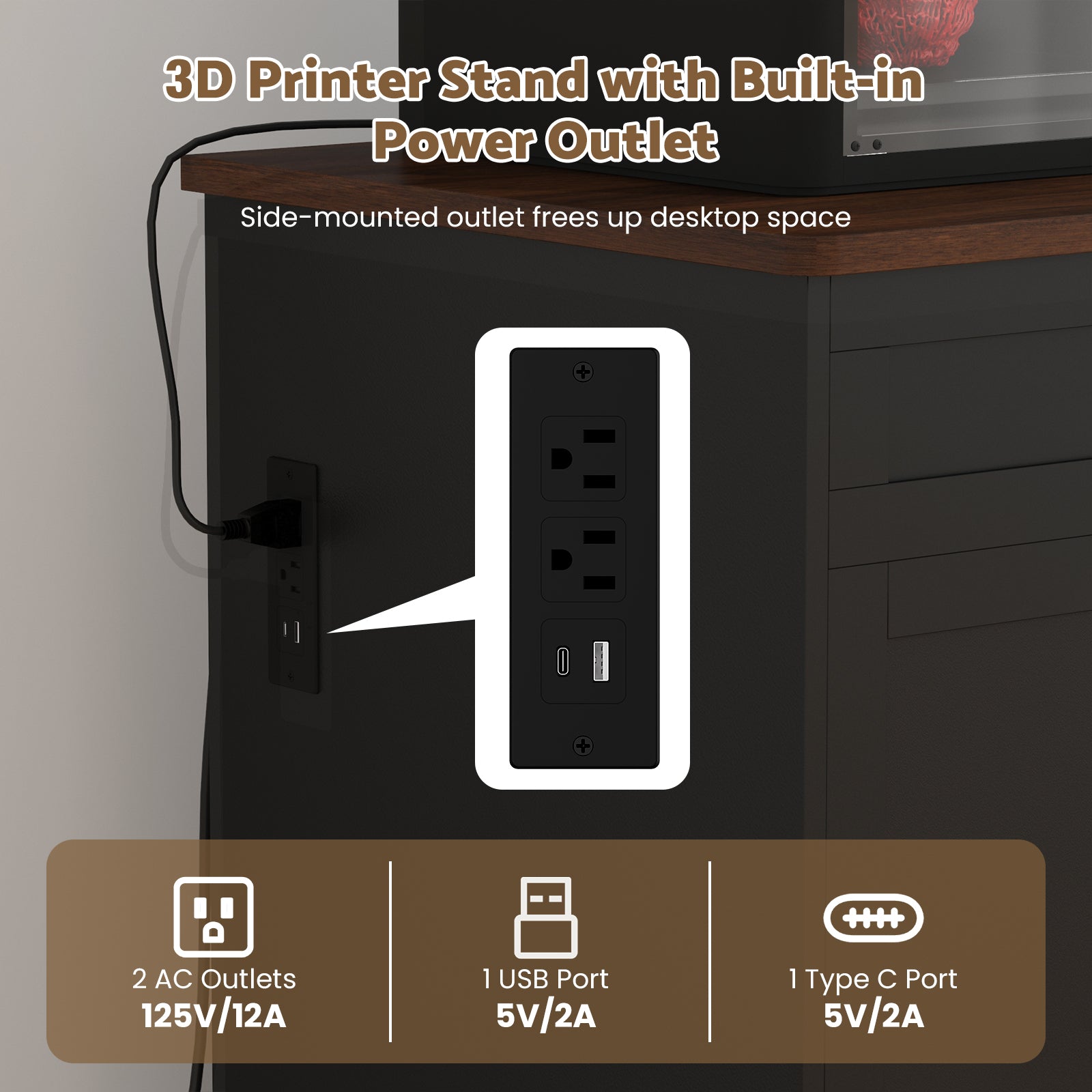 Advwin 3D Printer Cabinet w/ Rolling Filament Storage Drawer