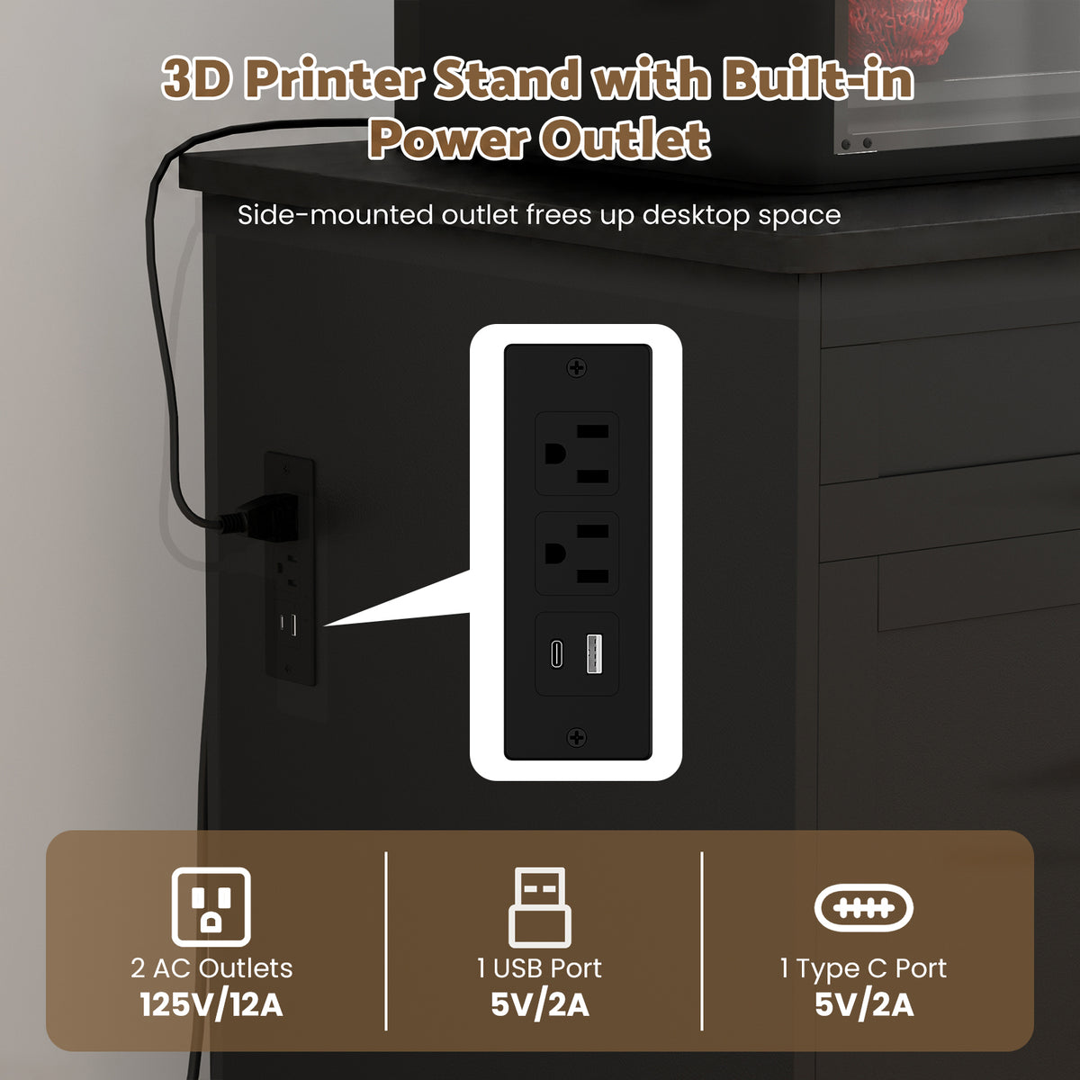 Advwin 3D Printer Cabinet w/ Rolling Filament Storage Drawer