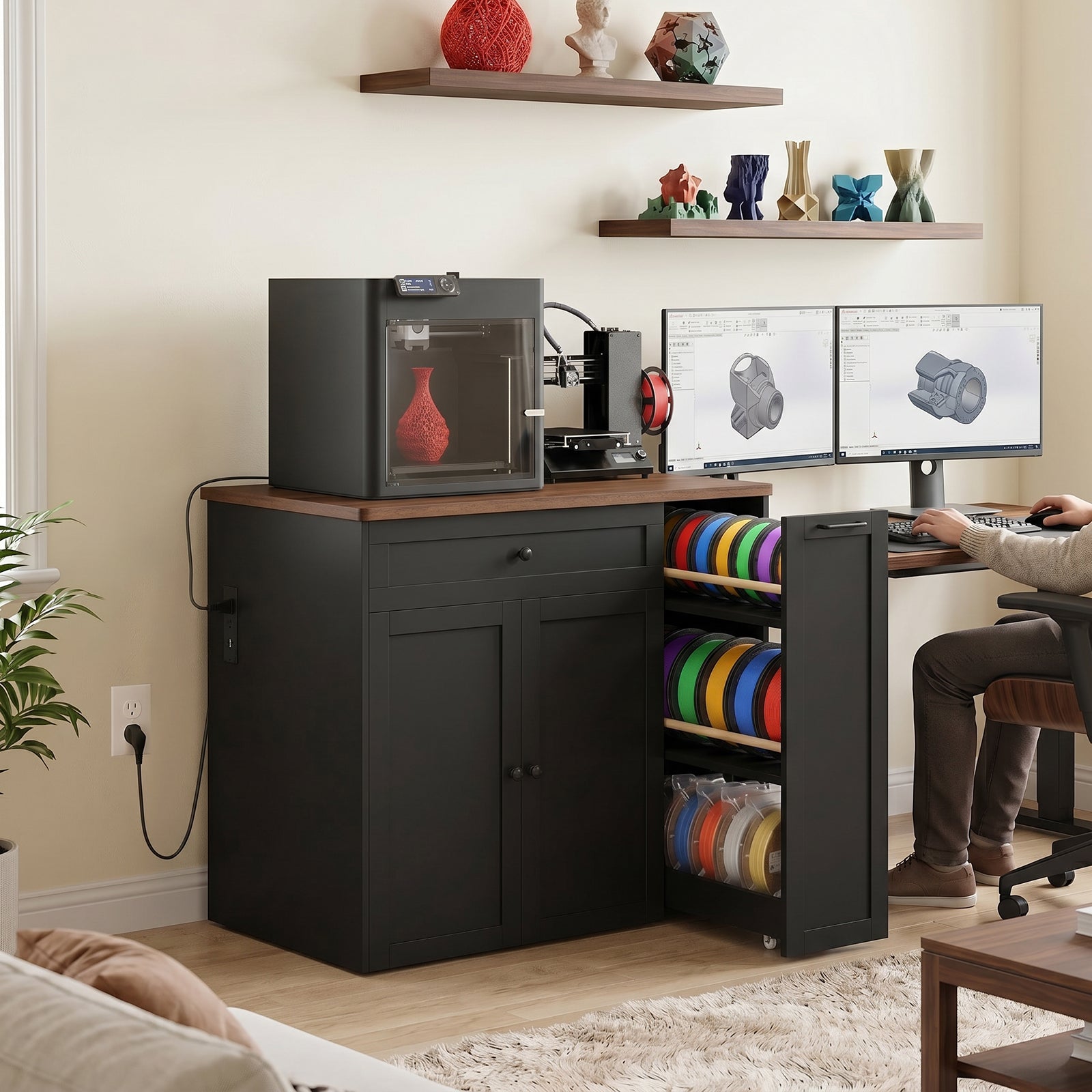 Advwin 3D Printer Cabinet w/ Rolling Filament Storage Drawer