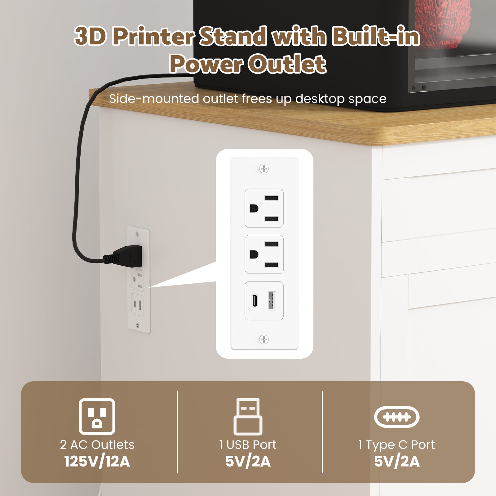 Advwin 3D Printer Cabinet w/ Rolling Filament Storage Drawer