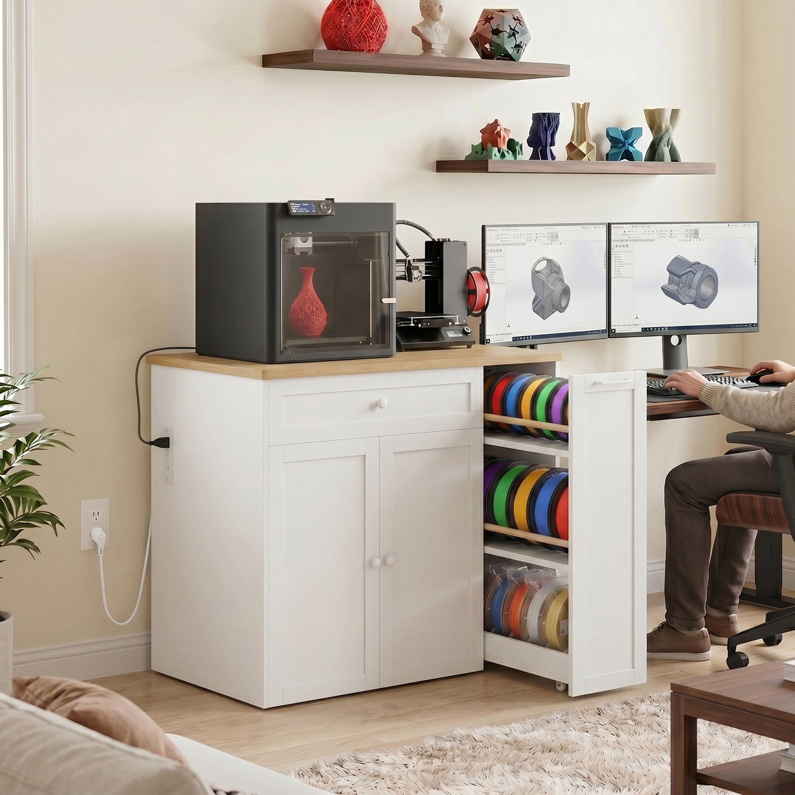 Advwin 3D Printer Cabinet w/ Rolling Filament Storage Drawer