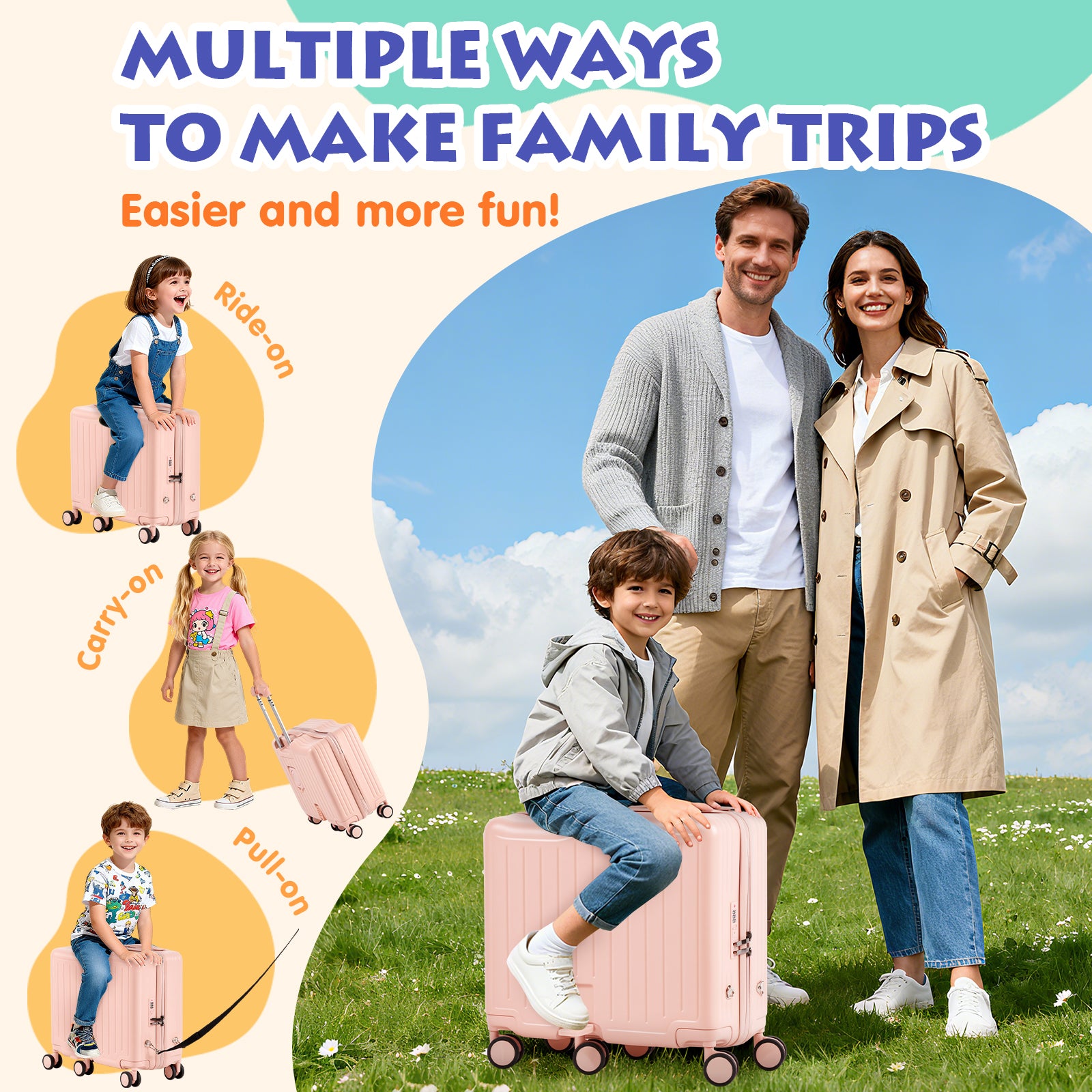 Advwin 20" Kids Ride-On Suitcase with 6 Wheels